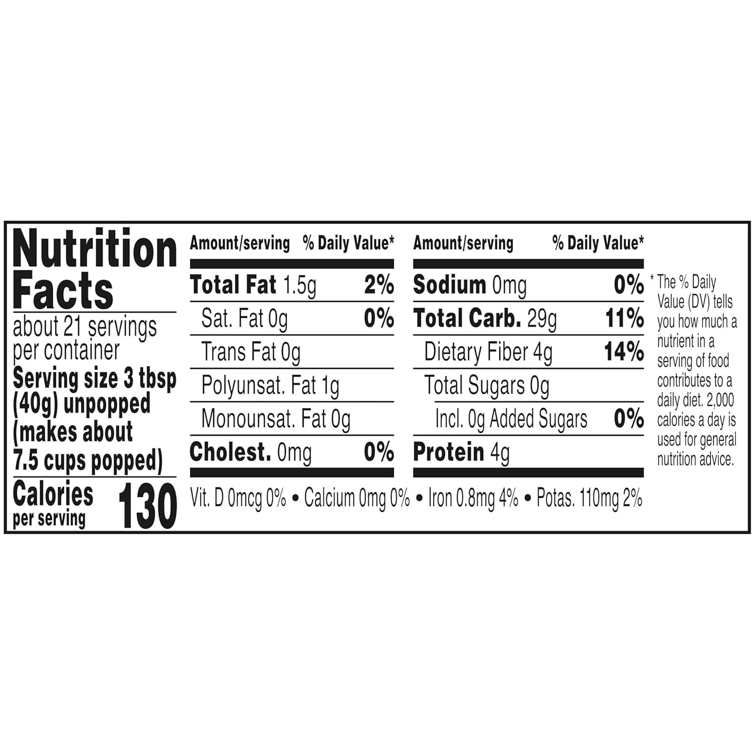 Provides complete nutritional facts to inform shoppers about the product's health profile, including calories, fat, sodium, carbohydrates, fiber, and protein content per serving.