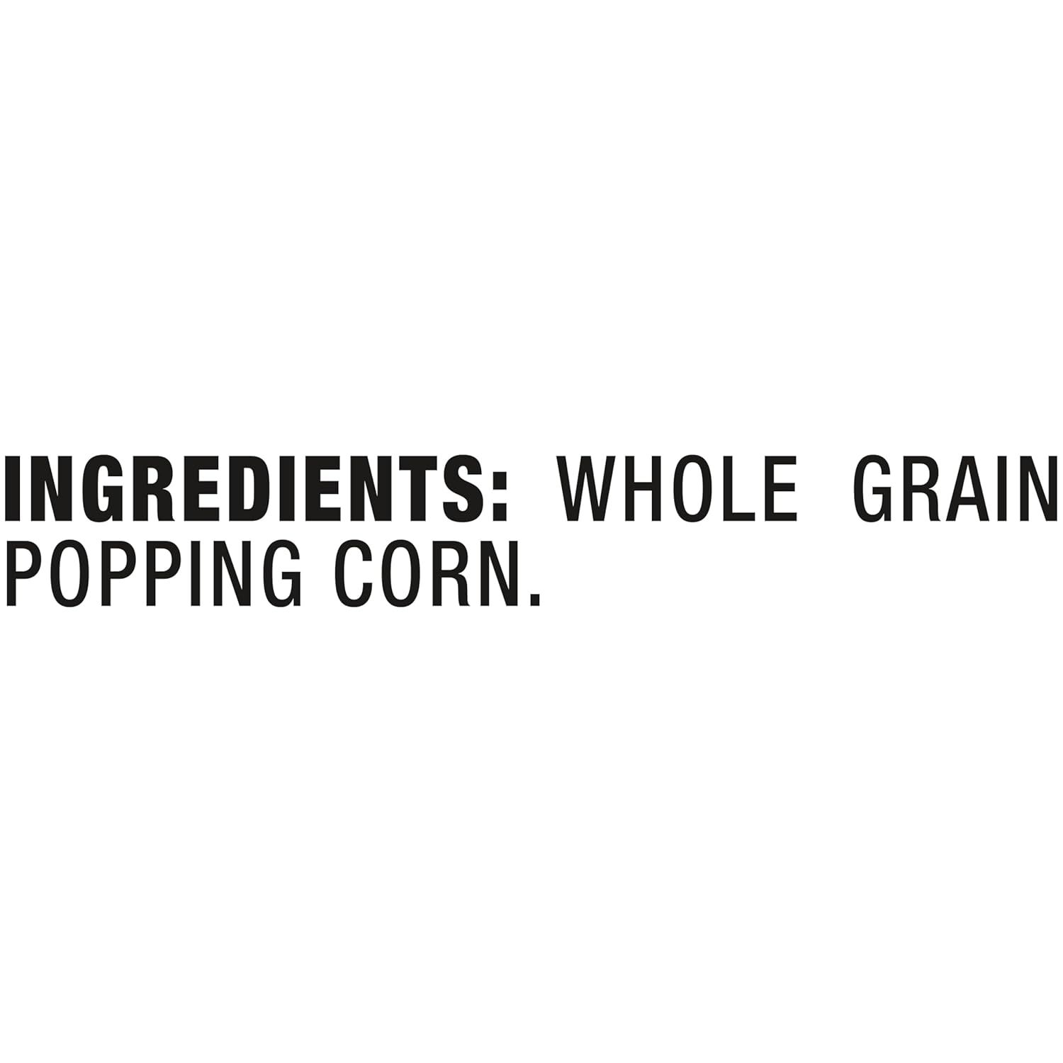 Communicates the product's clean ingredient list and wholesome quality to reassure health-conscious shoppers that the popcorn contains only one natural ingredient.