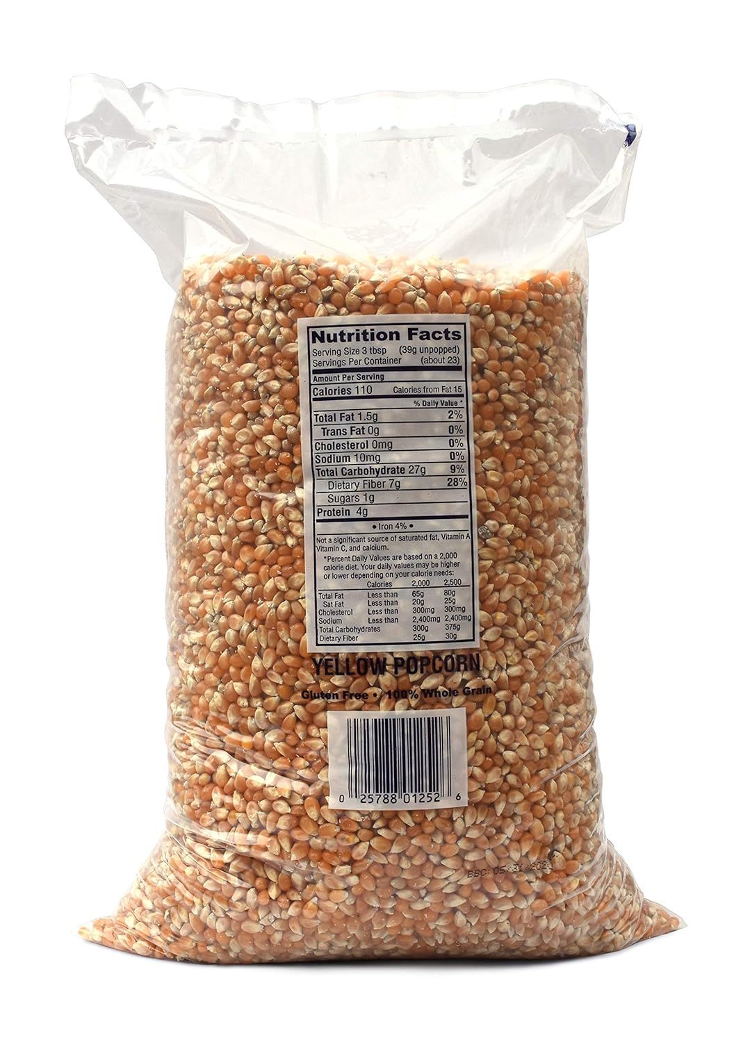 Provides a clean, catalog-style view of the yellow popcorn product in its retail packaging on a white background, allowing shoppers to see the product clearly without distractions.