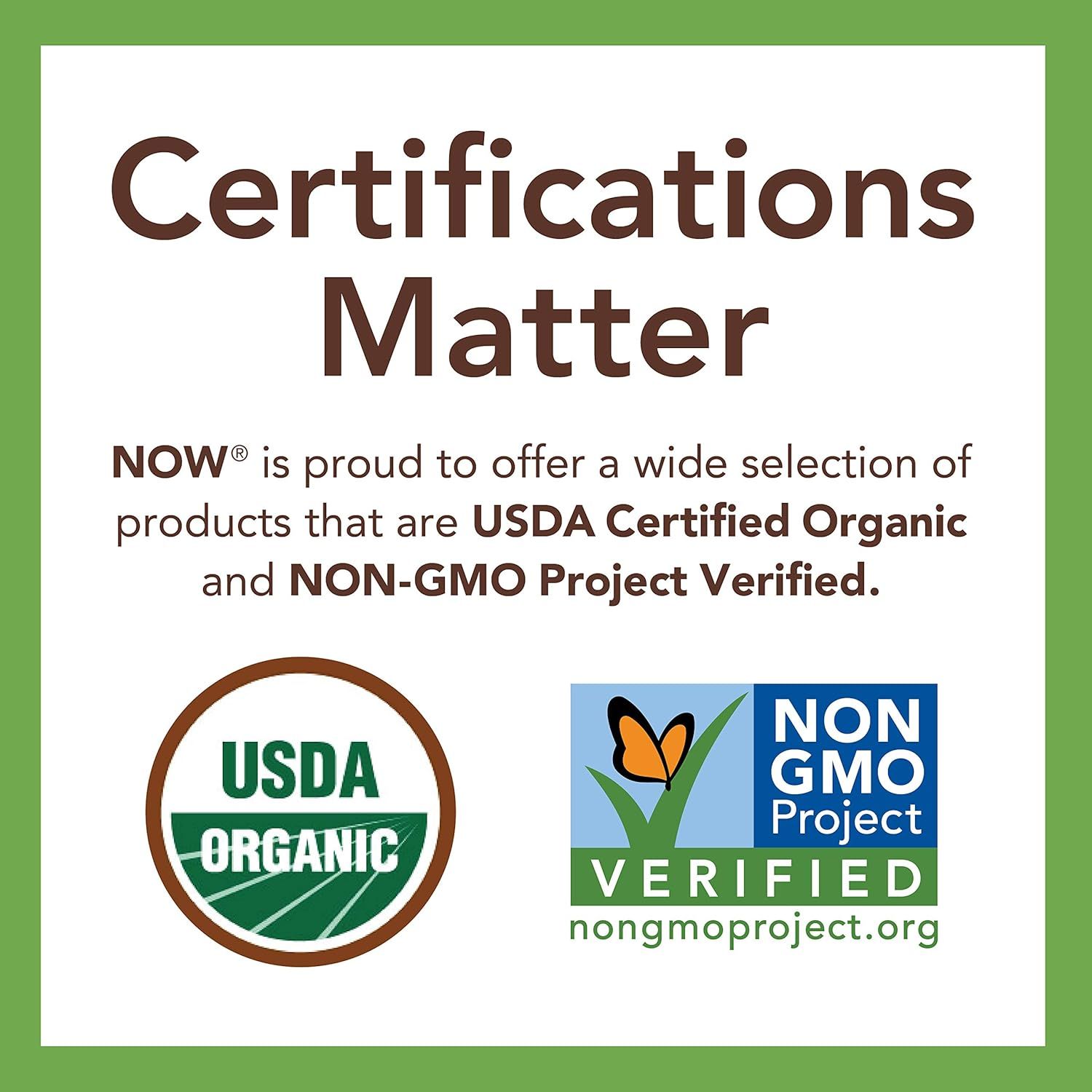 Communicates that the brand offers products with organic and non-GMO certifications to reassure shoppers about product quality and environmental responsibility.