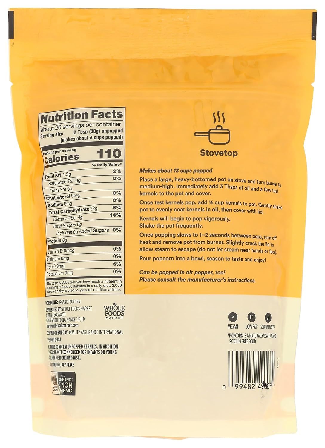 Provides step-by-step instructions on how to pop the popcorn kernels on the stovetop, reassuring shoppers that the product is easy to prepare at home.