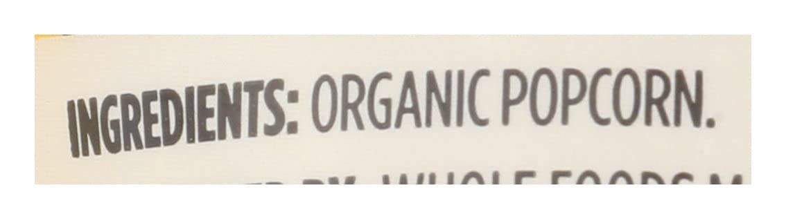 Communicates that the product is made with organic popcorn, reassuring health-conscious shoppers about ingredient quality and environmental responsibility.