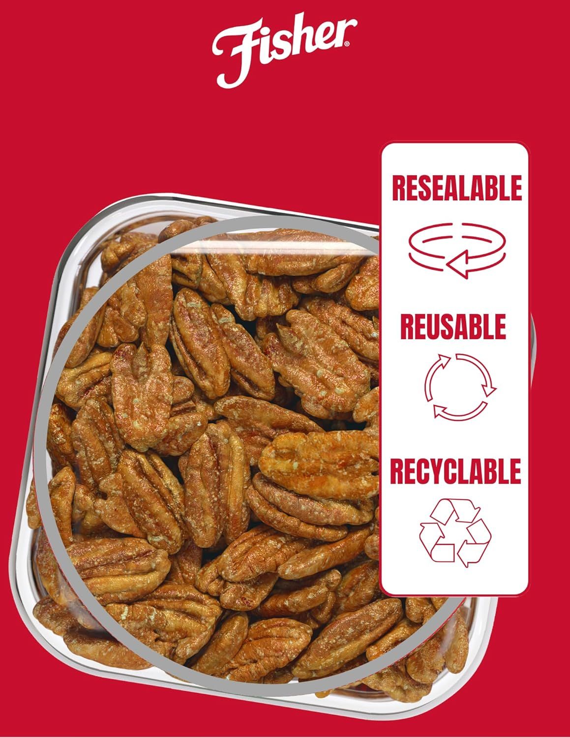 Communicates the environmental responsibility and convenience of the packaging by highlighting that it is resealable, reusable, and recyclable, reassuring eco-conscious shoppers. Showcases three…
