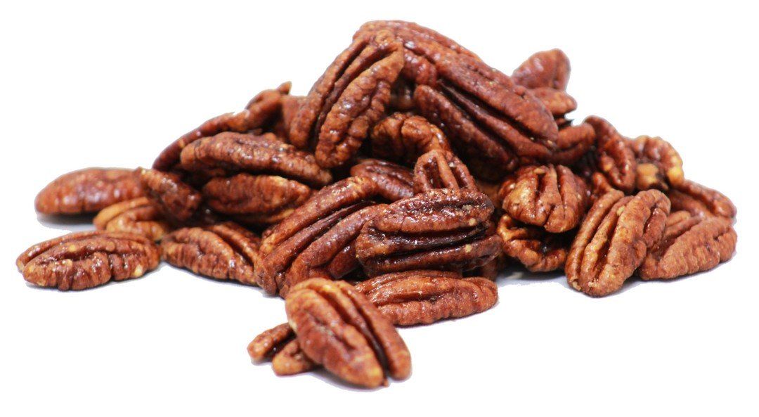 Provides a clean, catalog-style view of the pecans on a white background with no text or design elements, allowing shoppers to see the product clearly.