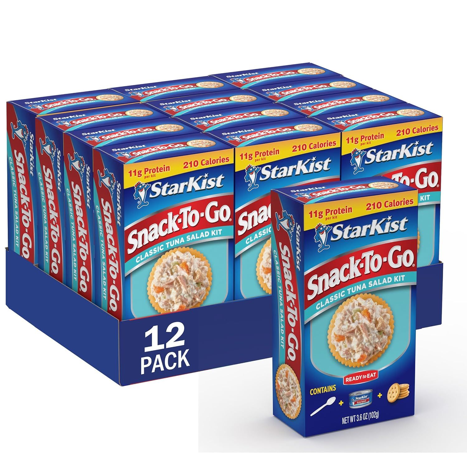 Shows shoppers exactly what components are included in each Snack-To-Go kit (tuna salad, crackers, and spoon) to help them understand the complete ready-to-eat meal solution. Highlights the…