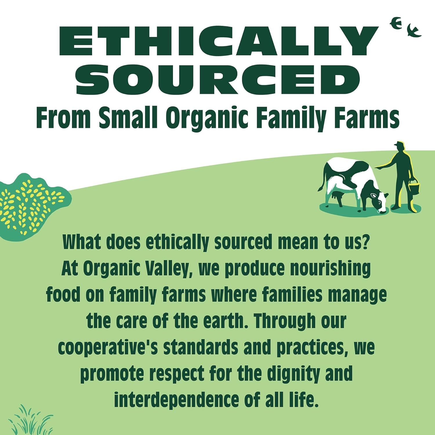 Communicates the brand's ethical sourcing story and values, emphasizing their commitment to small organic family farms and environmental stewardship to build trust and emotional connection with…