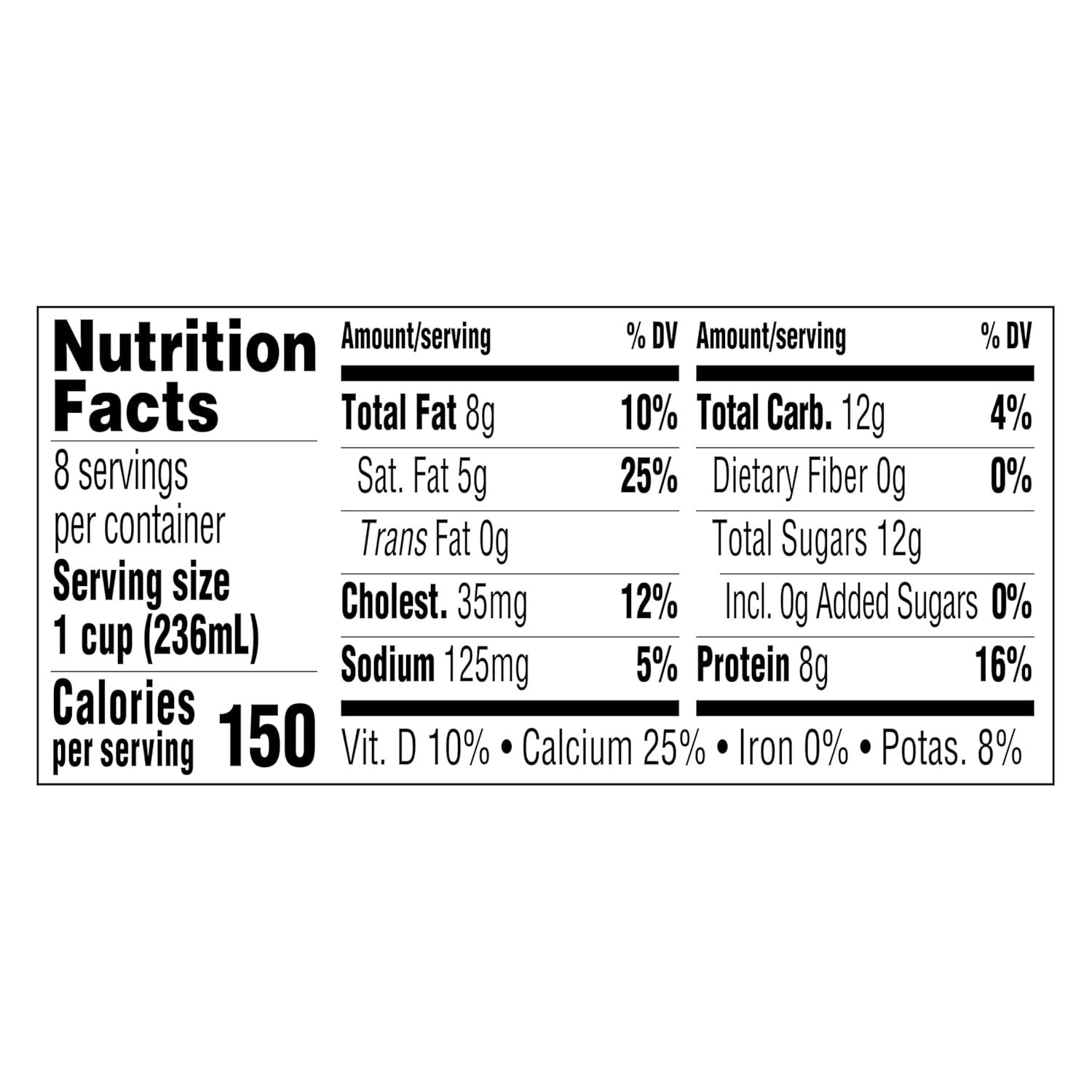 Provides complete nutritional facts to inform shoppers about the product's calorie count, macronutrients, vitamins, and minerals per serving.