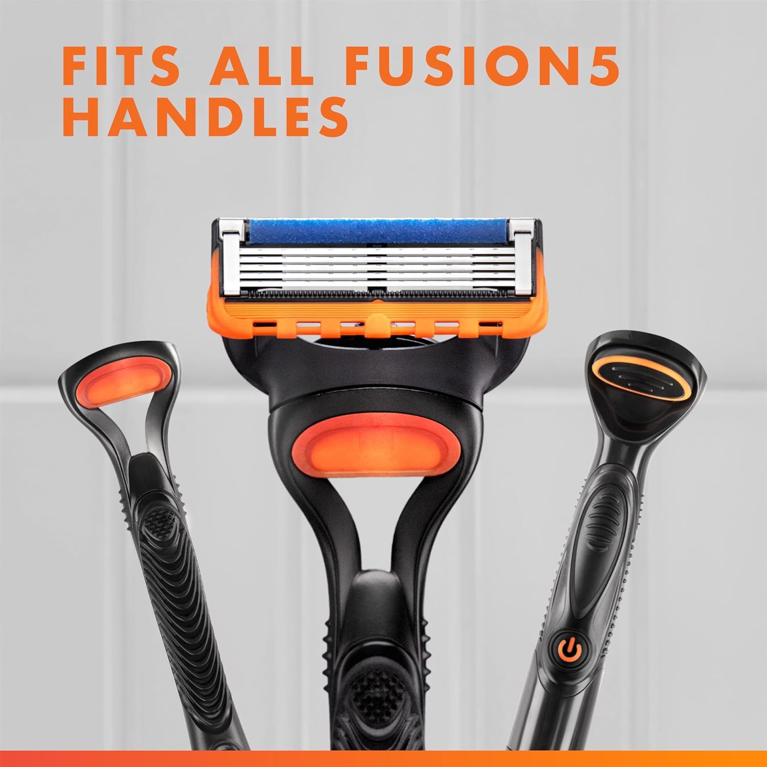 Demonstrates that this razor cartridge fits all Fusion5 handle types, reassuring shoppers of cross-compatibility and versatility across the product line. Shows compatibility across multiple Fusion5…