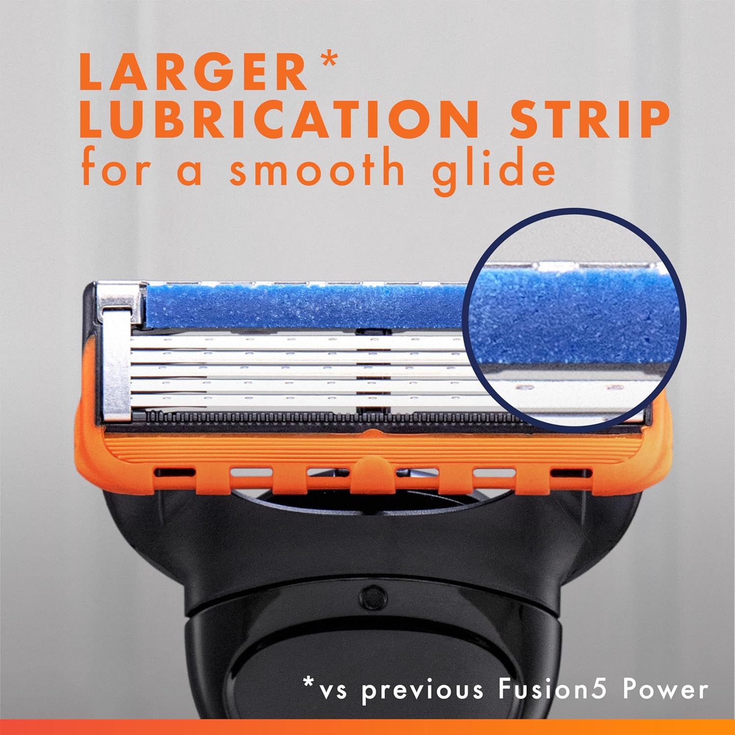Highlights the enhanced lubrication strip feature of the razor blade to communicate improved glide and comfort compared to the previous model. Demonstrates product superiority by comparing the…