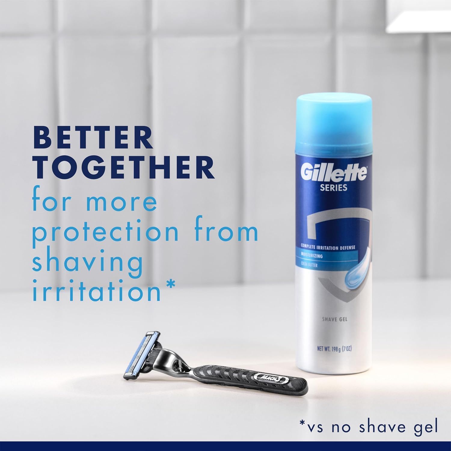 Demonstrates that using this Gillette shave gel provides better protection from shaving irritation compared to using no shave gel at all. Highlights the primary benefit of the shave gel in…