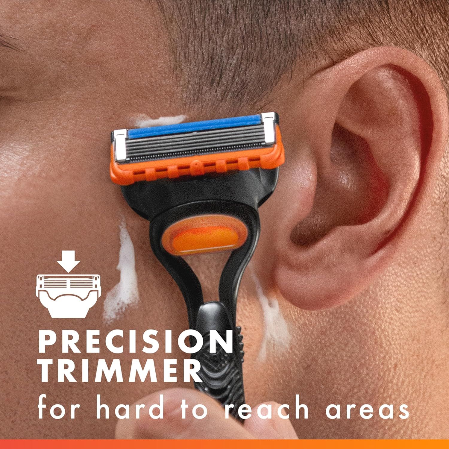 Highlights the precision trimmer attachment designed specifically for hard-to-reach areas like around the ears, reassuring shoppers of its specialized functionality and ease of use.