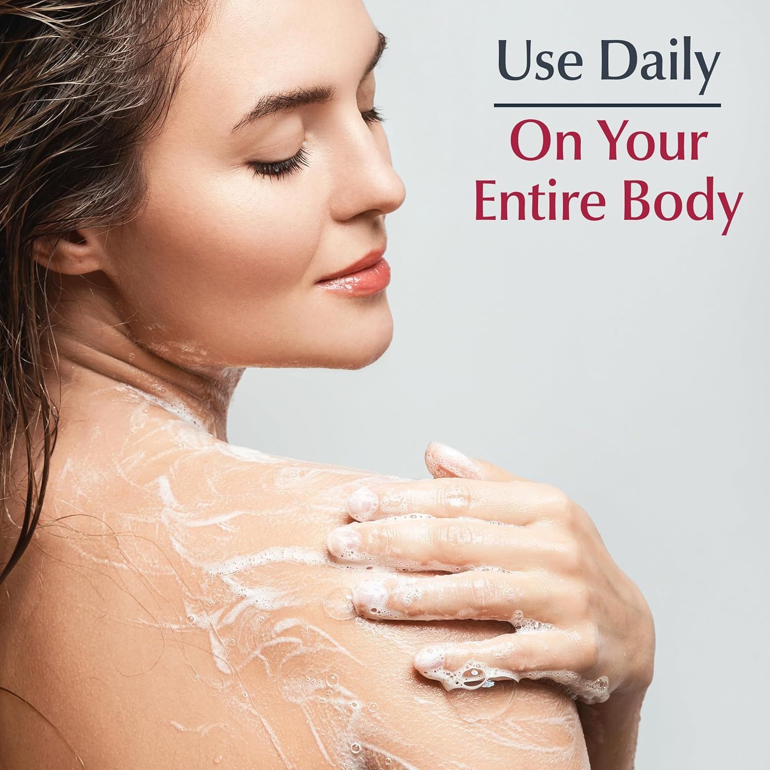 Demonstrates that the product can be used daily on the entire body, not just the face, expanding its versatility and value to the shopper. Communicates the key benefit that this product is suitable…