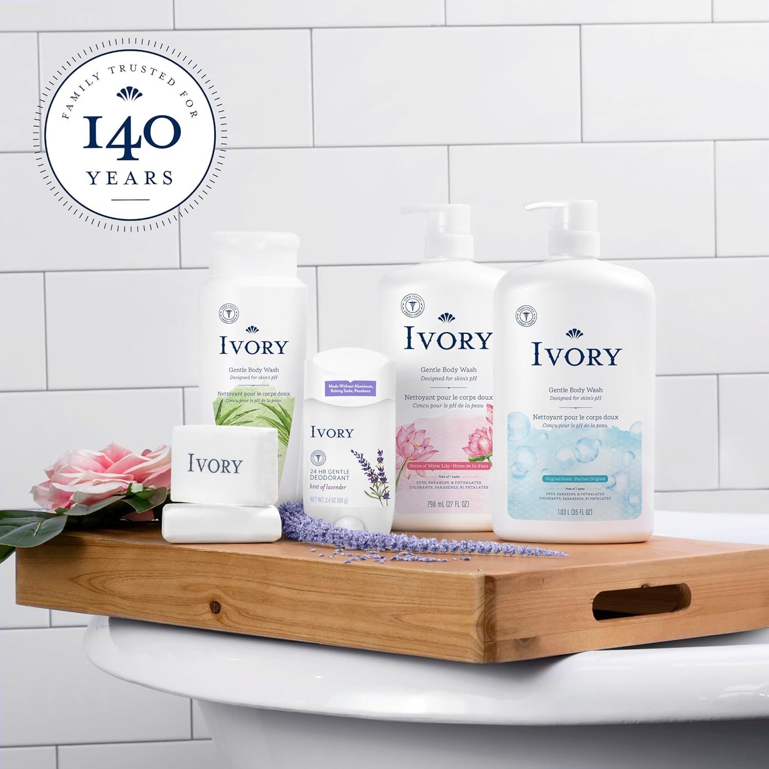 Communicates the brand's long-standing heritage and trustworthiness while showcasing the variety of Ivory product options available to shoppers.