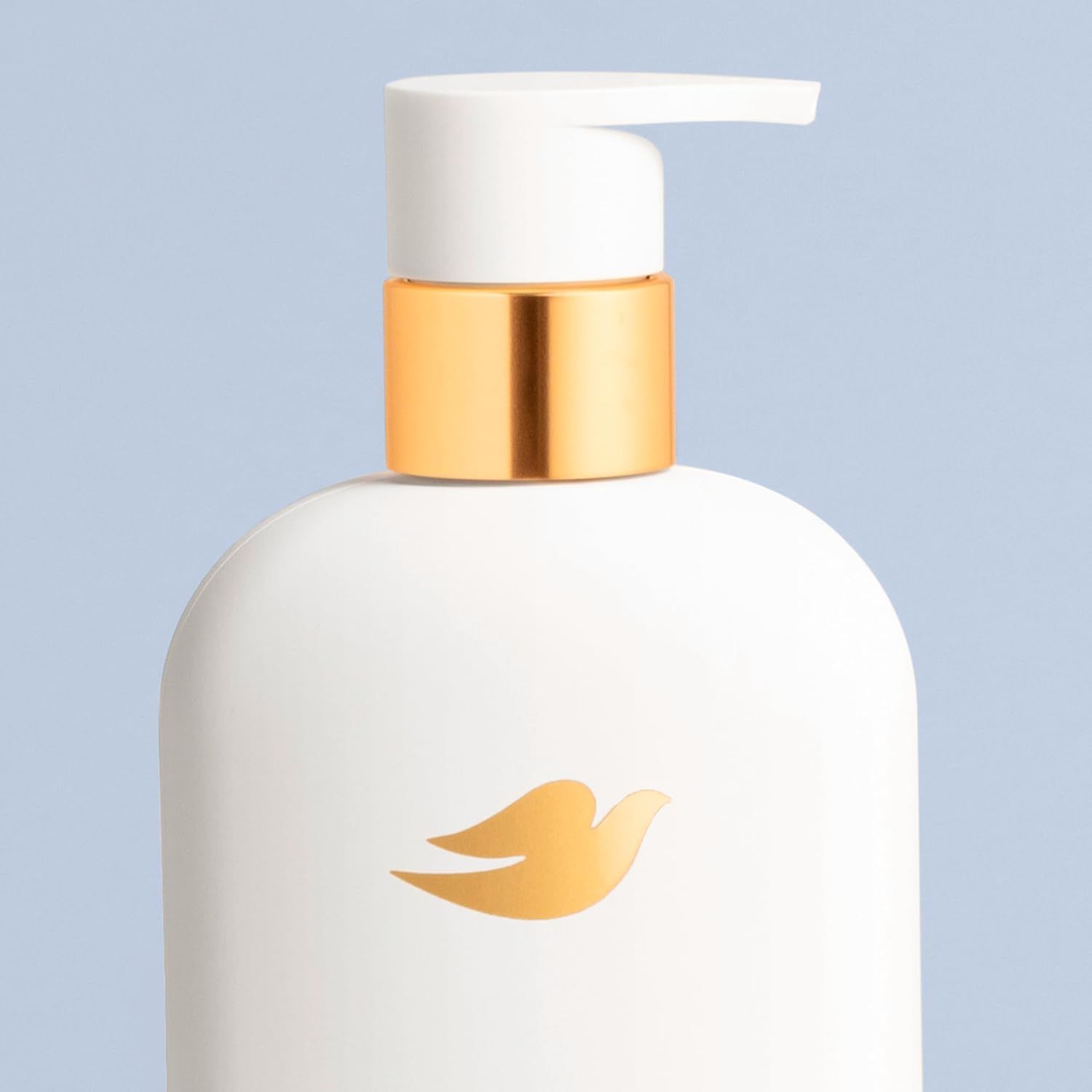 Provides a clean, catalog-style view of the product showing its physical appearance, pump dispenser mechanism, and gold accent branding element.