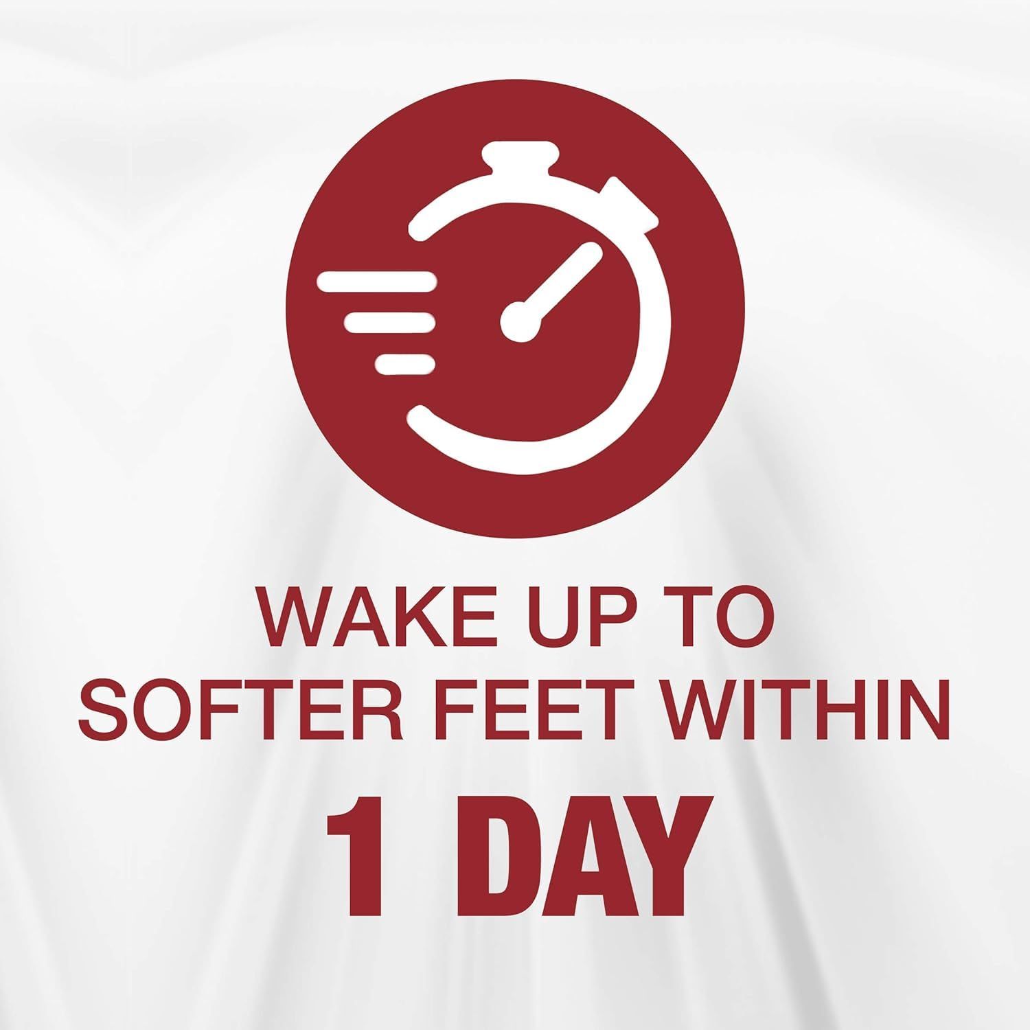 Communicates the speed of results, reassuring shoppers that they will see softer feet within just 1 day of use. Highlights the fast-acting benefit of the product to appeal to shoppers looking for…