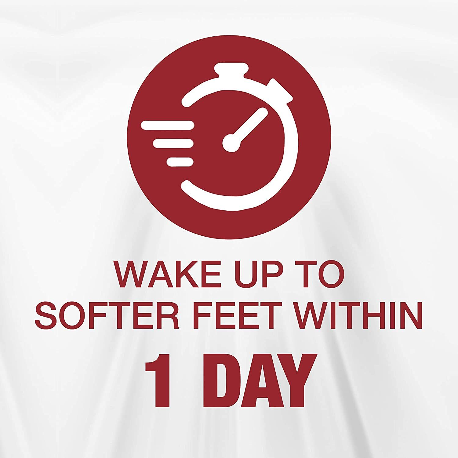 Communicates the speed of results, reassuring shoppers that they will see softer feet within just 1 day of use. Highlights the fast-acting benefit of the product to appeal to shoppers looking for…