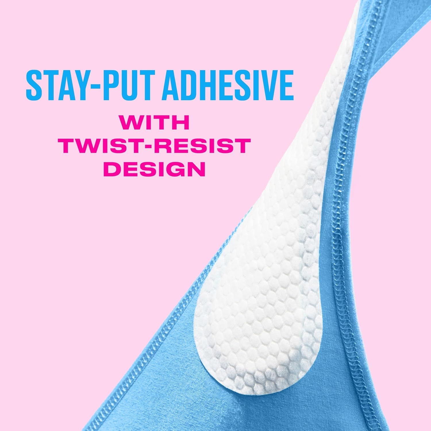Highlights the product's adhesive backing and twist-resistant construction to reassure shoppers that the product stays securely in place during use. Communicates the key benefit that the product…