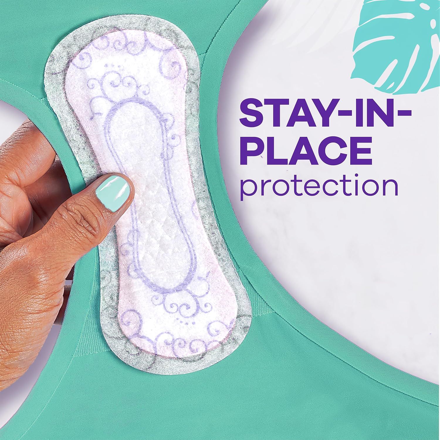 Communicates that the pad features stay-in-place protection to reassure shoppers that it won't shift or move during use.