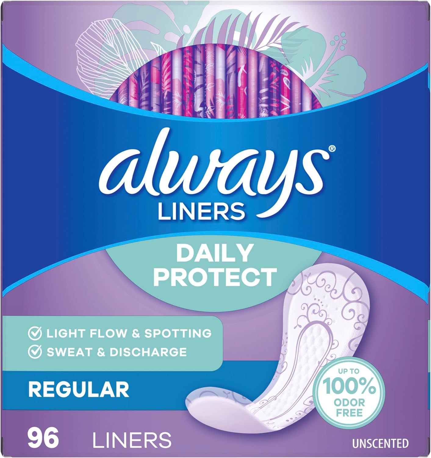 This is a clean product packaging shot showing the Always Liners box with all product information, branding, and features clearly visible for shoppers to understand what they're purchasing.