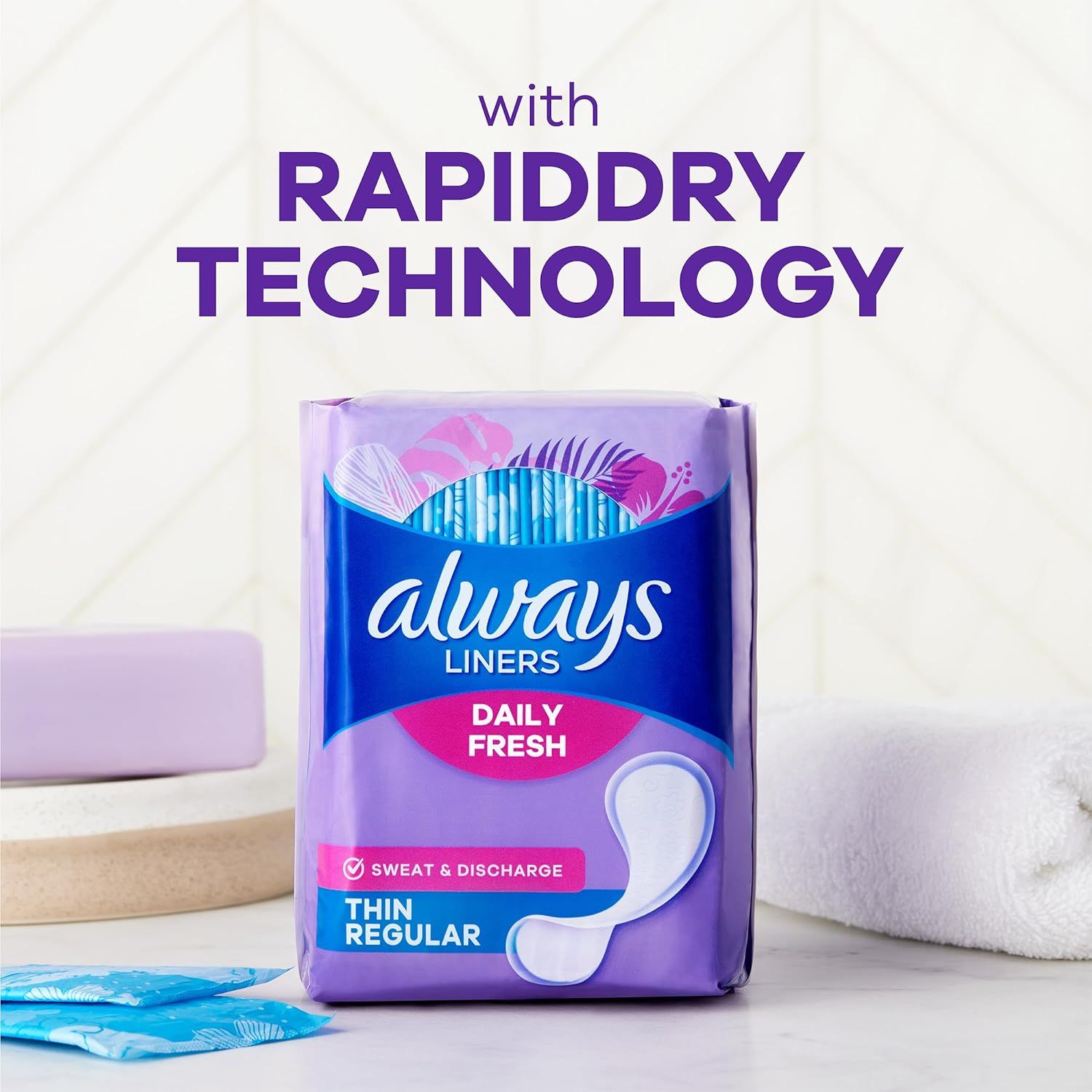 Highlights the product's RapidDry Technology feature to communicate fast-drying performance and freshness, reassuring shoppers of superior moisture management.