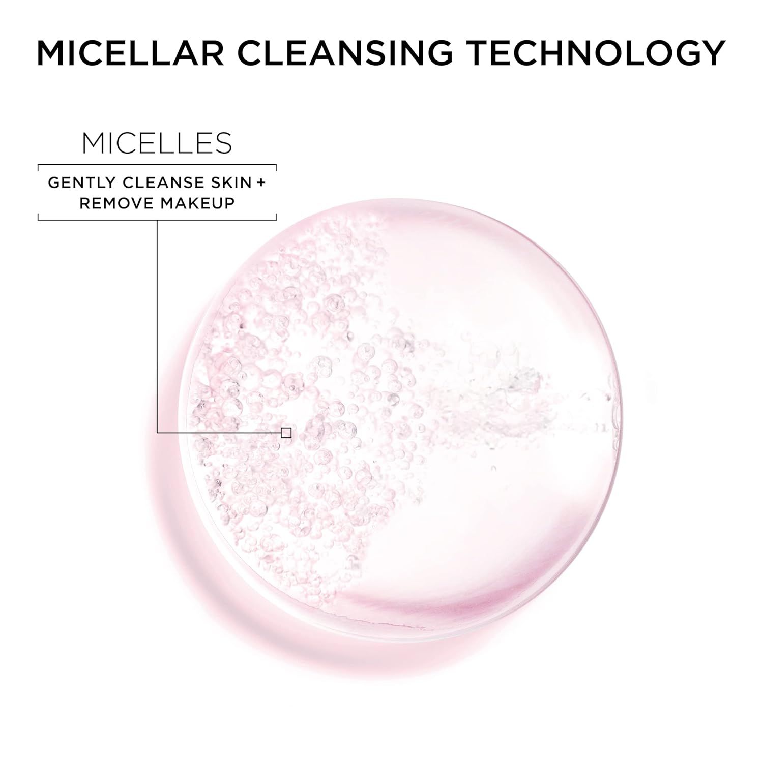 Explains how the product uses micellar technology to gently cleanse skin and remove makeup, reassuring shoppers about its gentle yet effective cleansing method.