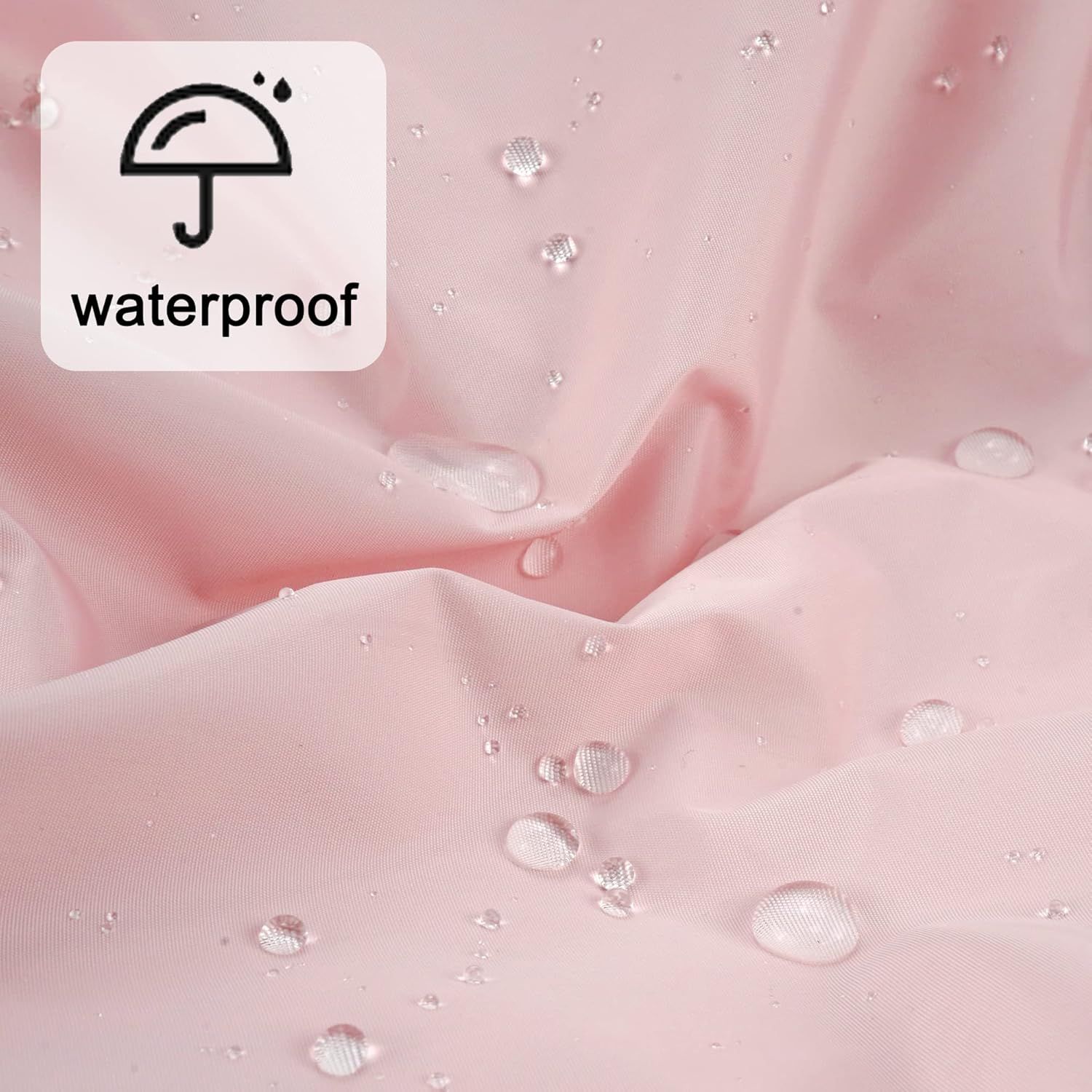 Communicates that the product (likely fabric or textile) is waterproof, showing water droplets beading on the surface to reassure shoppers of its water-resistant protection.
