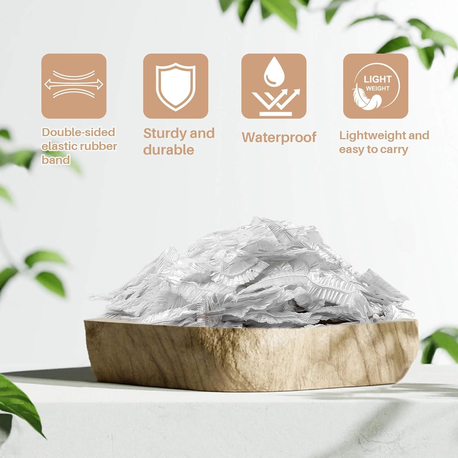 Communicates four distinct product benefits in a segmented icon-based layout to show shoppers the key advantages of the product: flexibility, durability, water resistance, and portability.