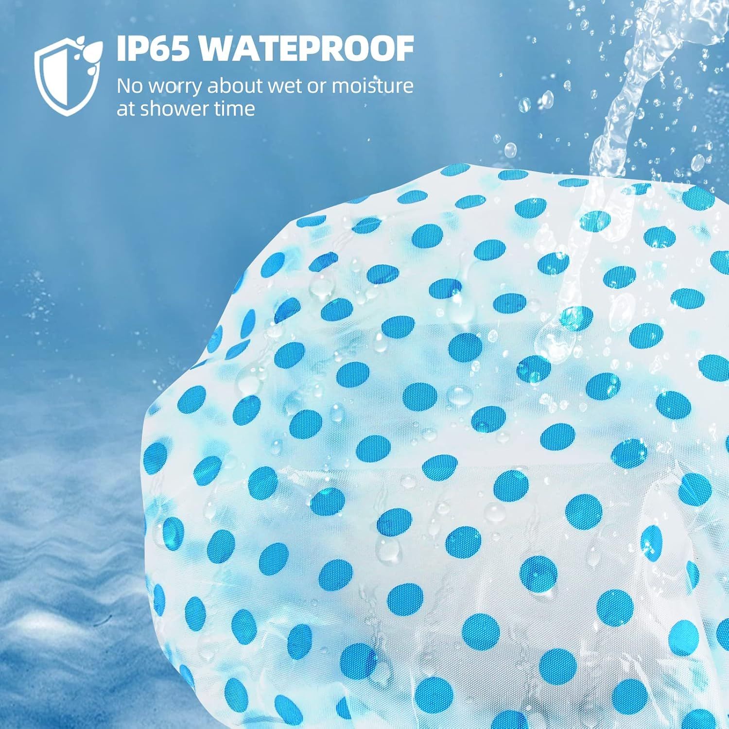 Communicates that the product is waterproof and safe to use in wet environments like showers, reassuring shoppers about durability and moisture resistance.