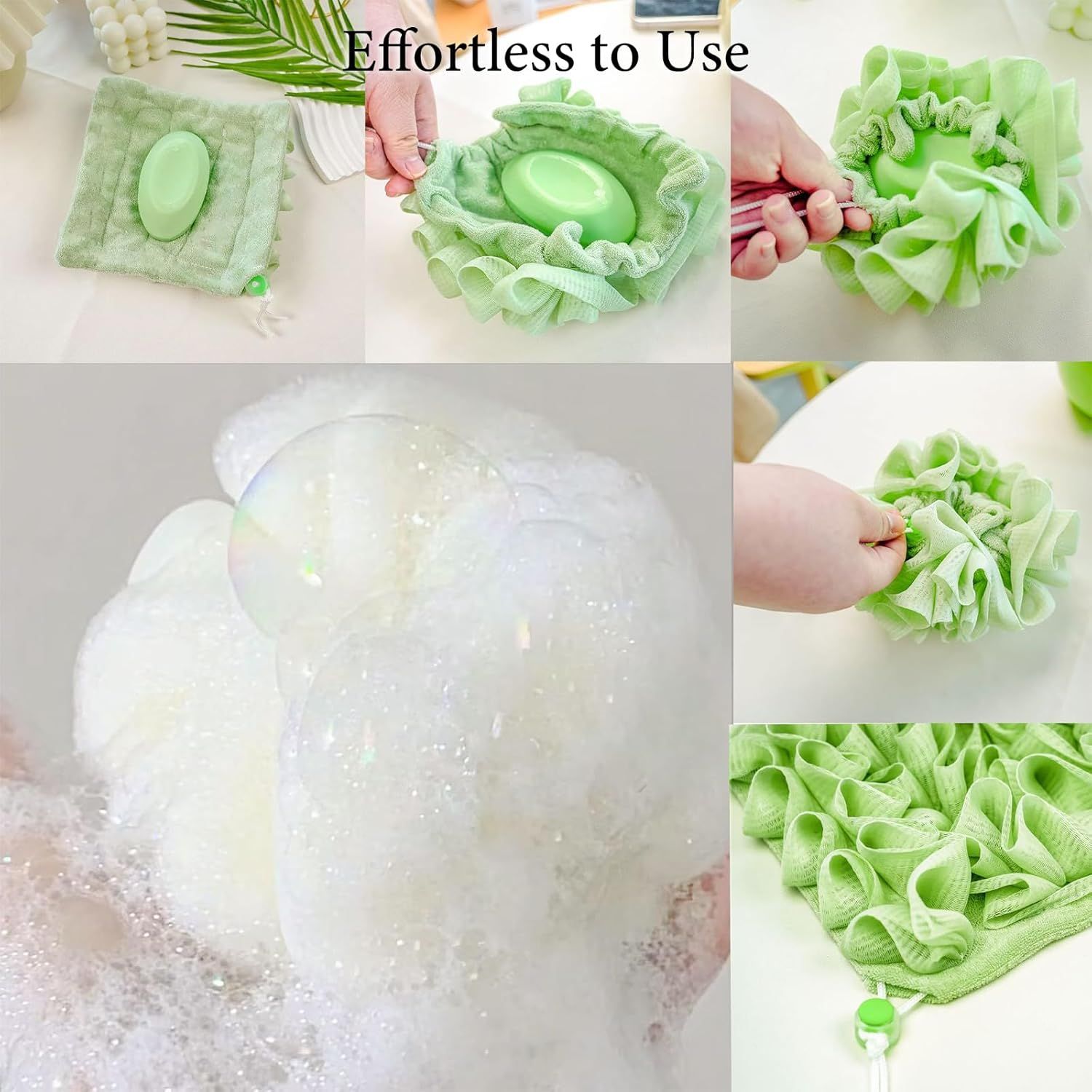 Demonstrates the simple, effortless process of using the product—showing how to lather and create rich foam with minimal effort, reassuring shoppers of ease of use. Communicates the core benefit…
