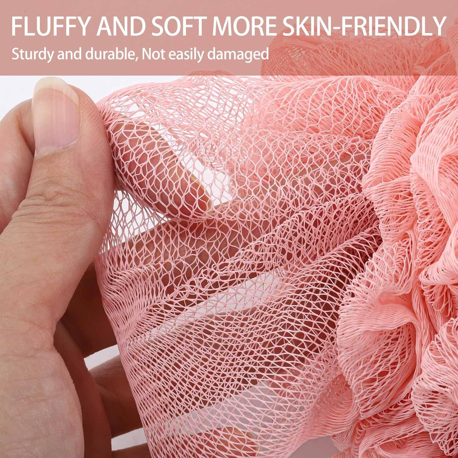Demonstrates the product's soft, fluffy texture and durability through a close-up tactile image, reassuring shoppers that the material is gentle on skin yet sturdy and long-lasting.