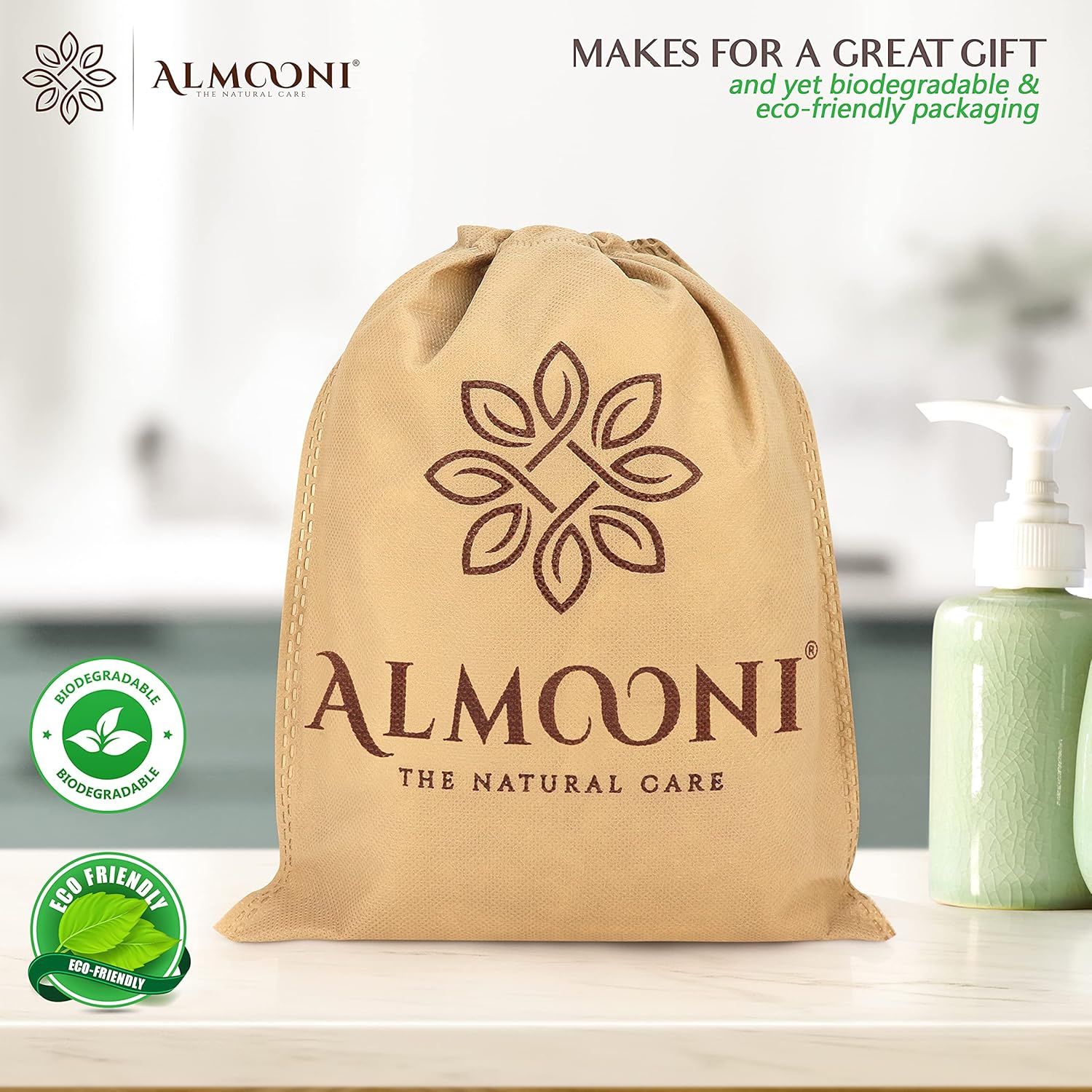 Positions the product as an ideal gift option while emphasizing the brand's eco-friendly and biodegradable packaging to appeal to environmentally conscious shoppers. Highlights the environmental…