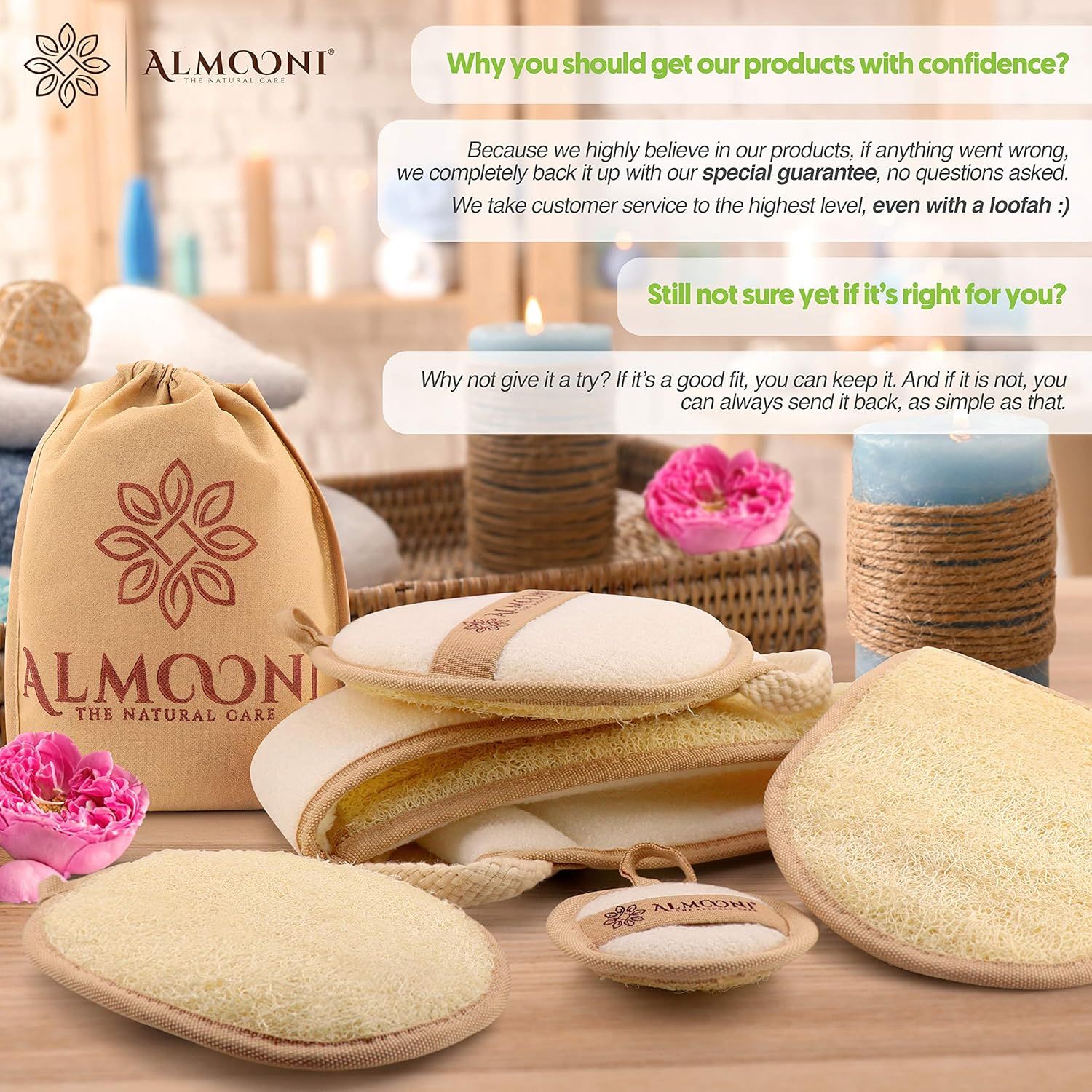 Communicates the brand's confidence in their products through their special guarantee and exceptional customer service, reassuring shoppers they can try the product risk-free with easy returns.