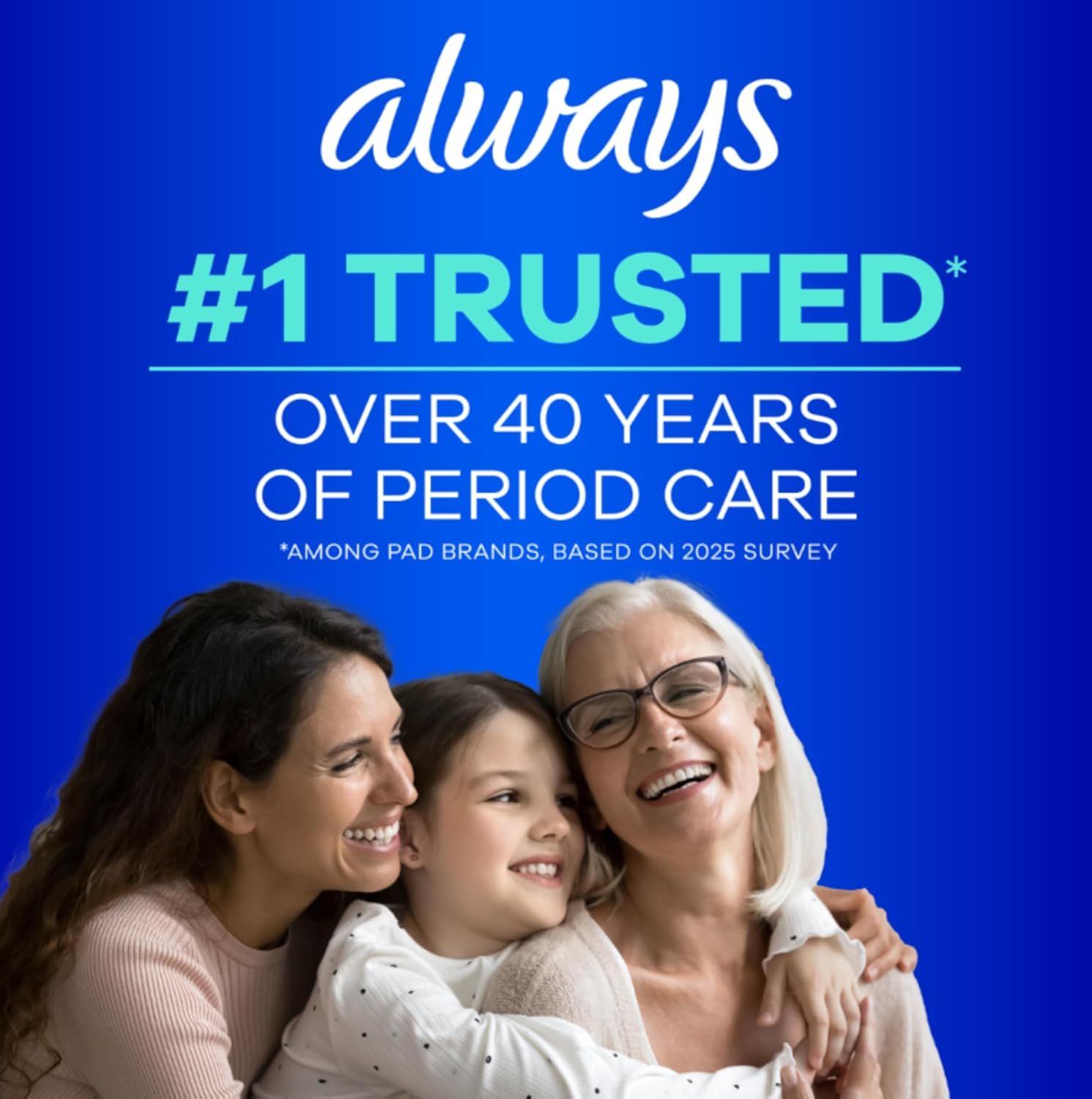 Communicates the brand's long-standing reputation and trustworthiness in the period care category, building emotional connection and credibility with shoppers through heritage messaging and…