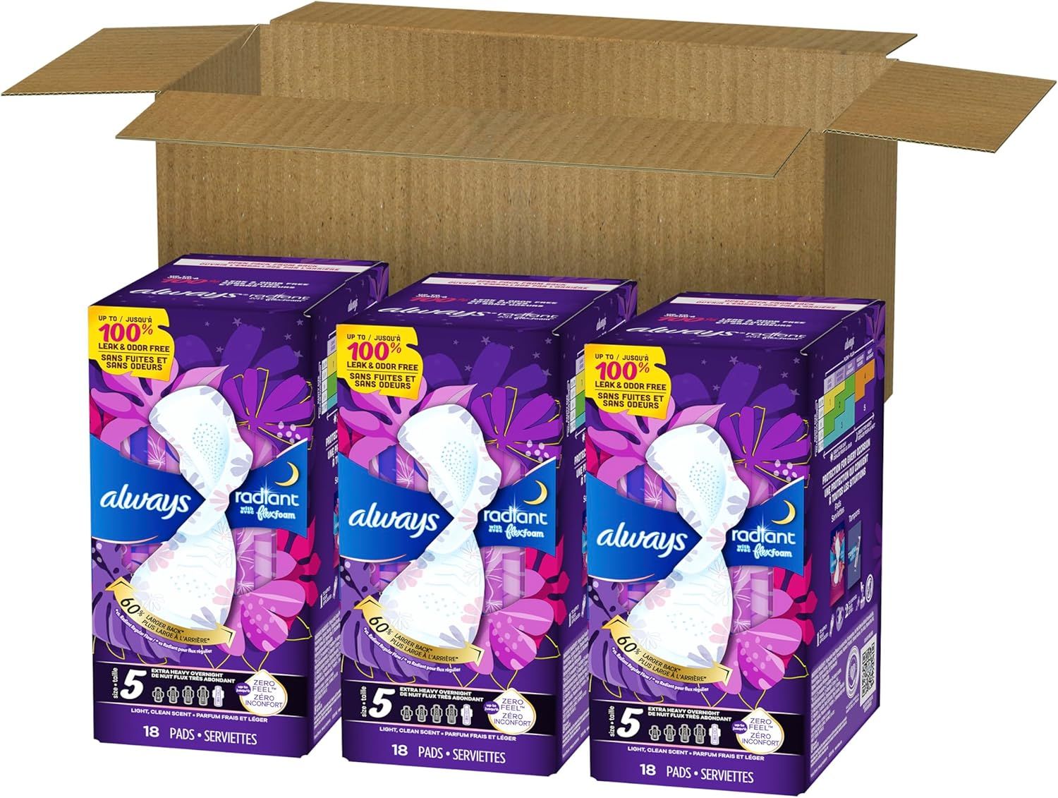 Shows the customer they will receive three boxes of the product in a bulk shipping carton, communicating value and convenience for stocking up.