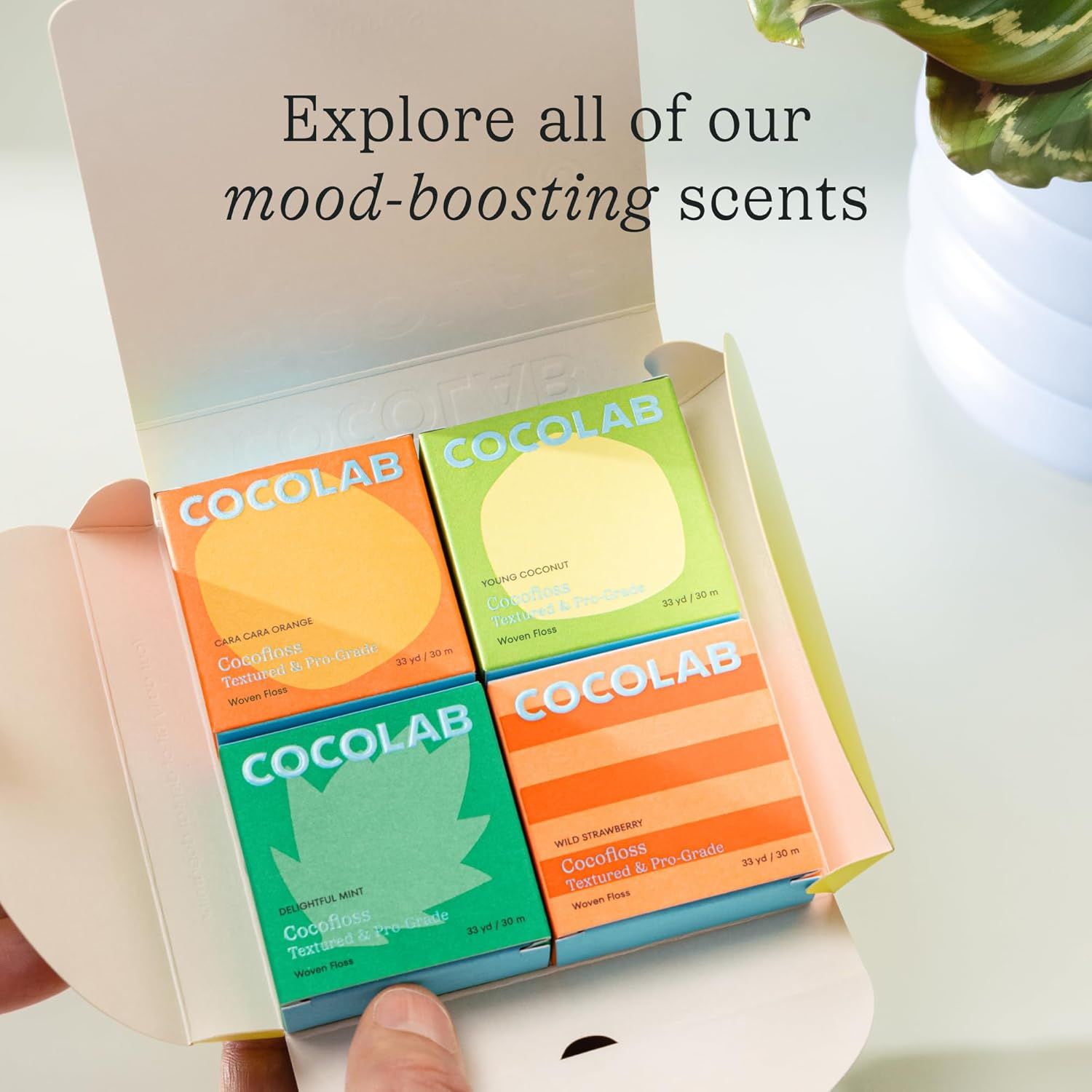 Showcases the brand's product lineup of multiple scent options to help shoppers explore the variety available and encourage them to discover their preferred mood-boosting scent.