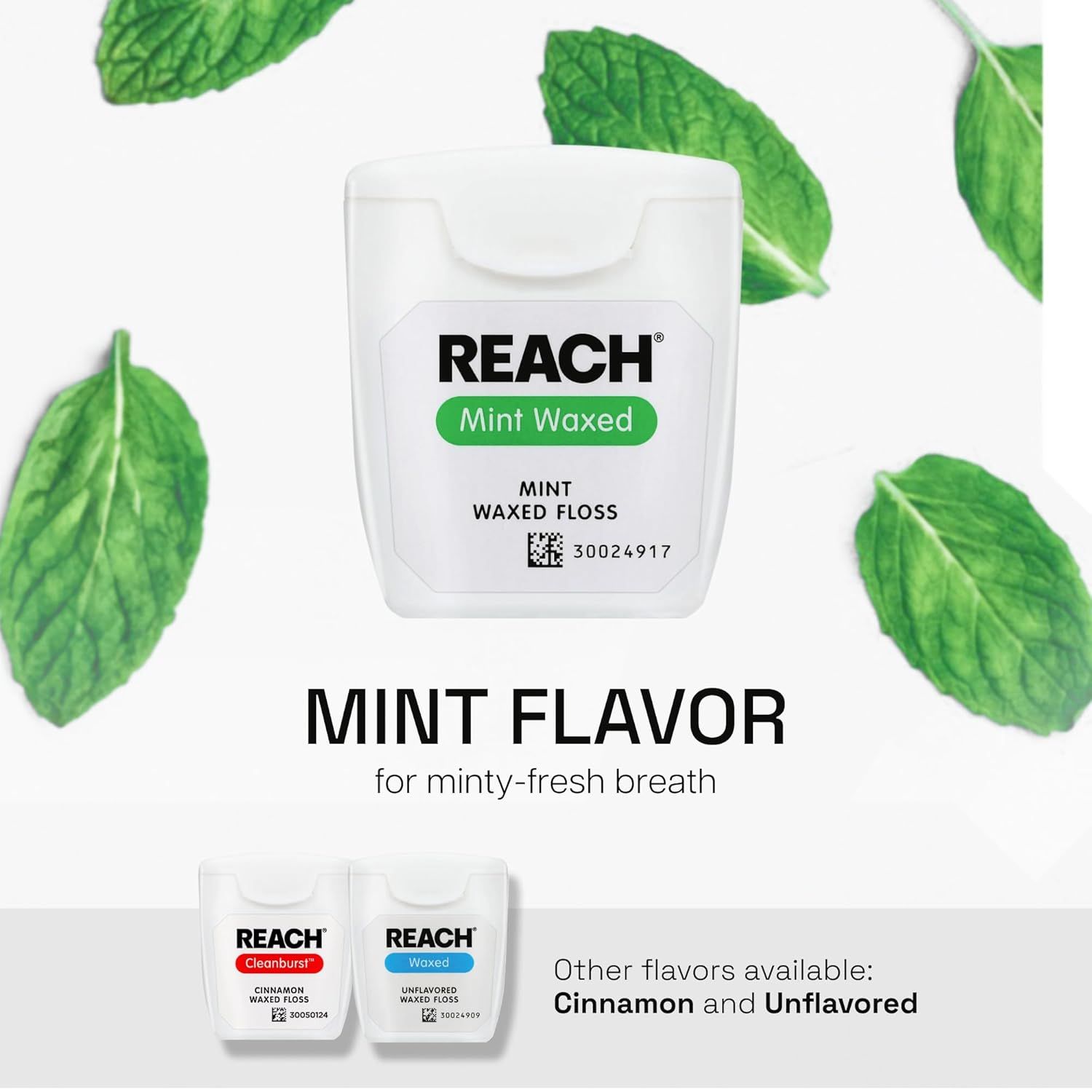 Showcases the brand's product lineup by highlighting the mint flavor variant and informing shoppers that other flavor options (Cinnamon and Unflavored) are available. Highlights the mint flavor…
