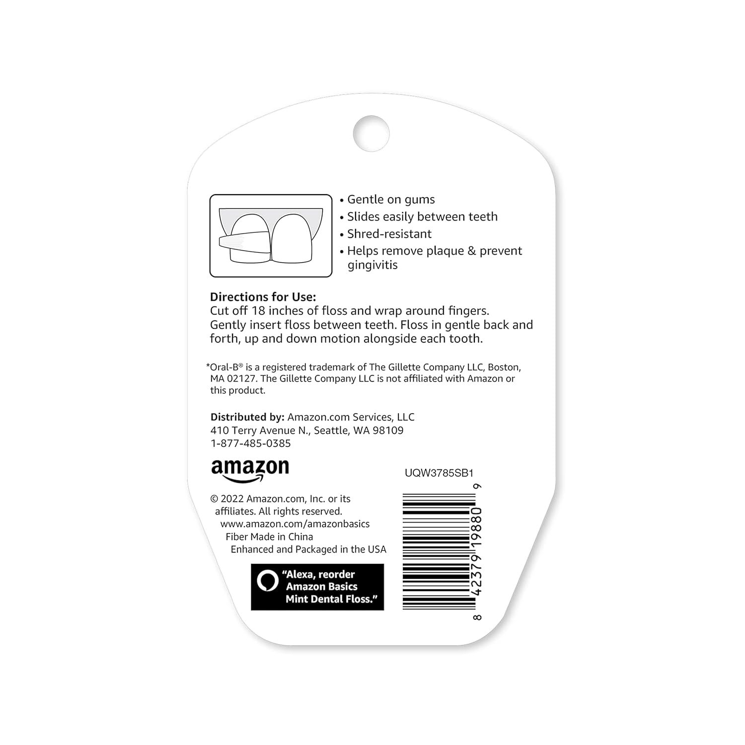 Communicates multiple key benefits of the dental floss to reassure shoppers about its effectiveness, ease of use, and oral health advantages.
