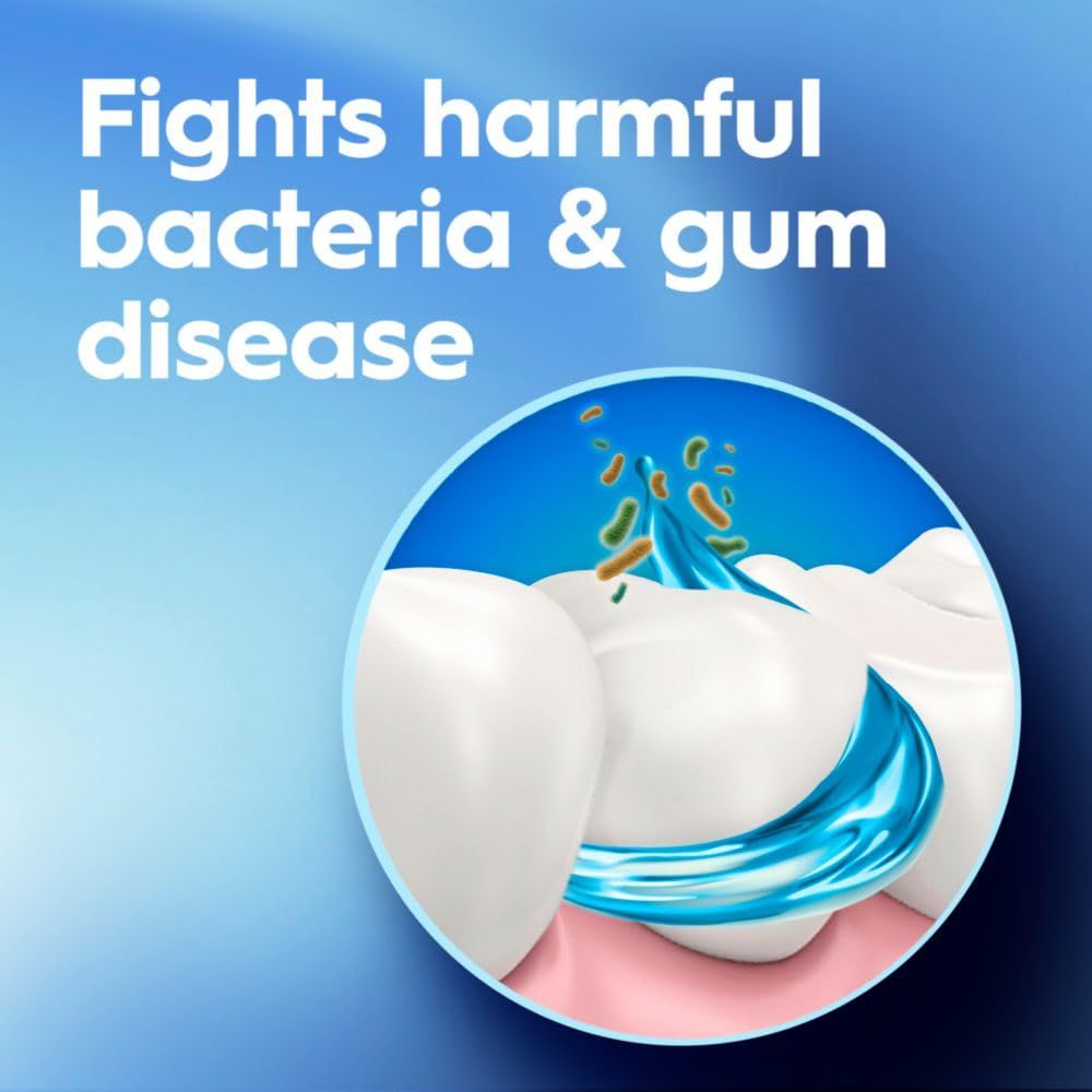 Communicates the product's ability to fight harmful bacteria and prevent gum disease, reassuring shoppers of its oral health benefits.