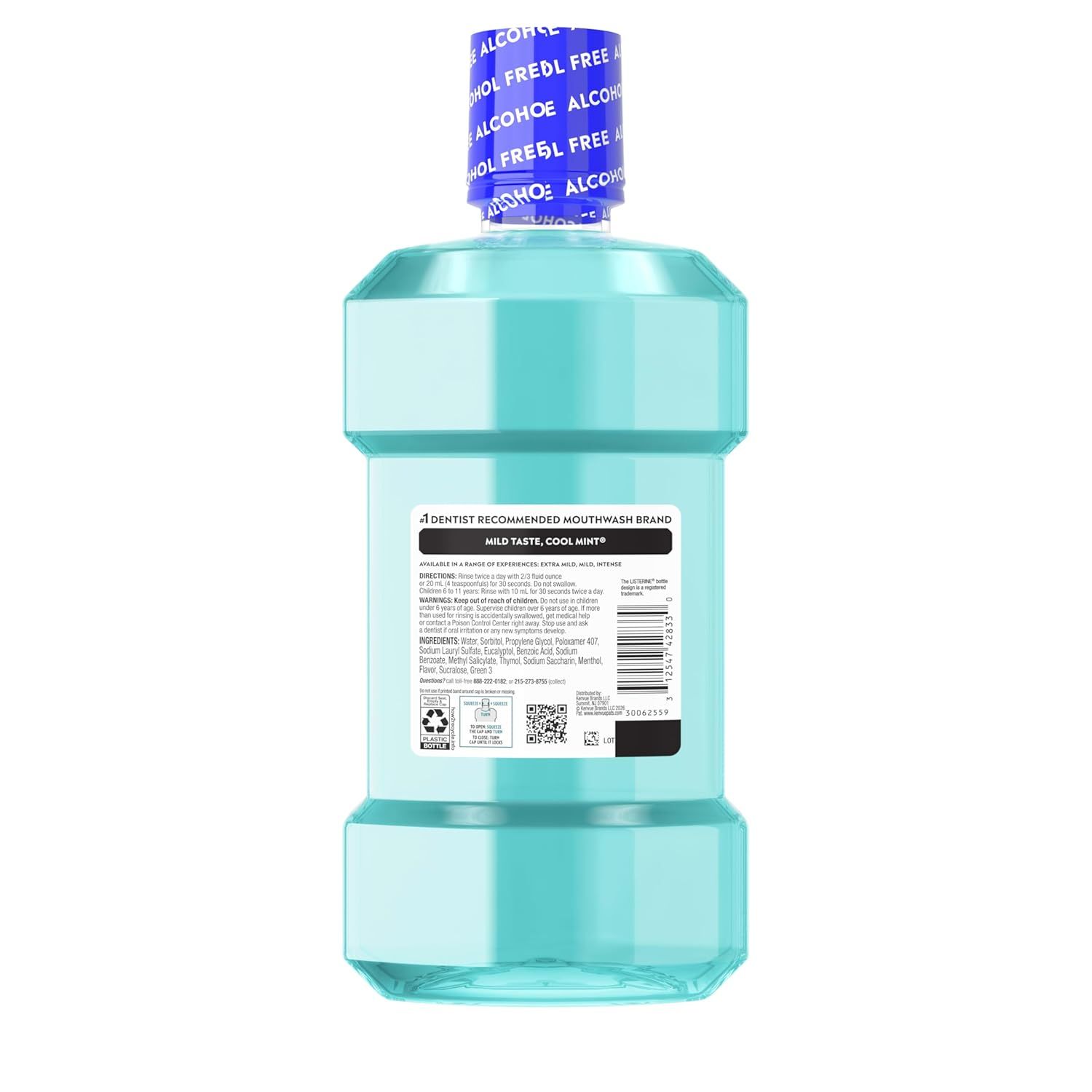 Provides a clean, catalog-style view of the mouthwash bottle showing the product design, cap seal, and label details for shoppers to see exactly what they will receive.