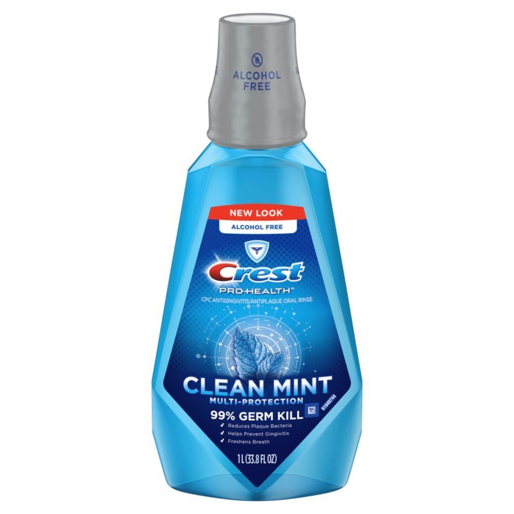 Communicates multiple oral health benefits in a segmented layout to show the comprehensive protection and effectiveness of the mouthwash.