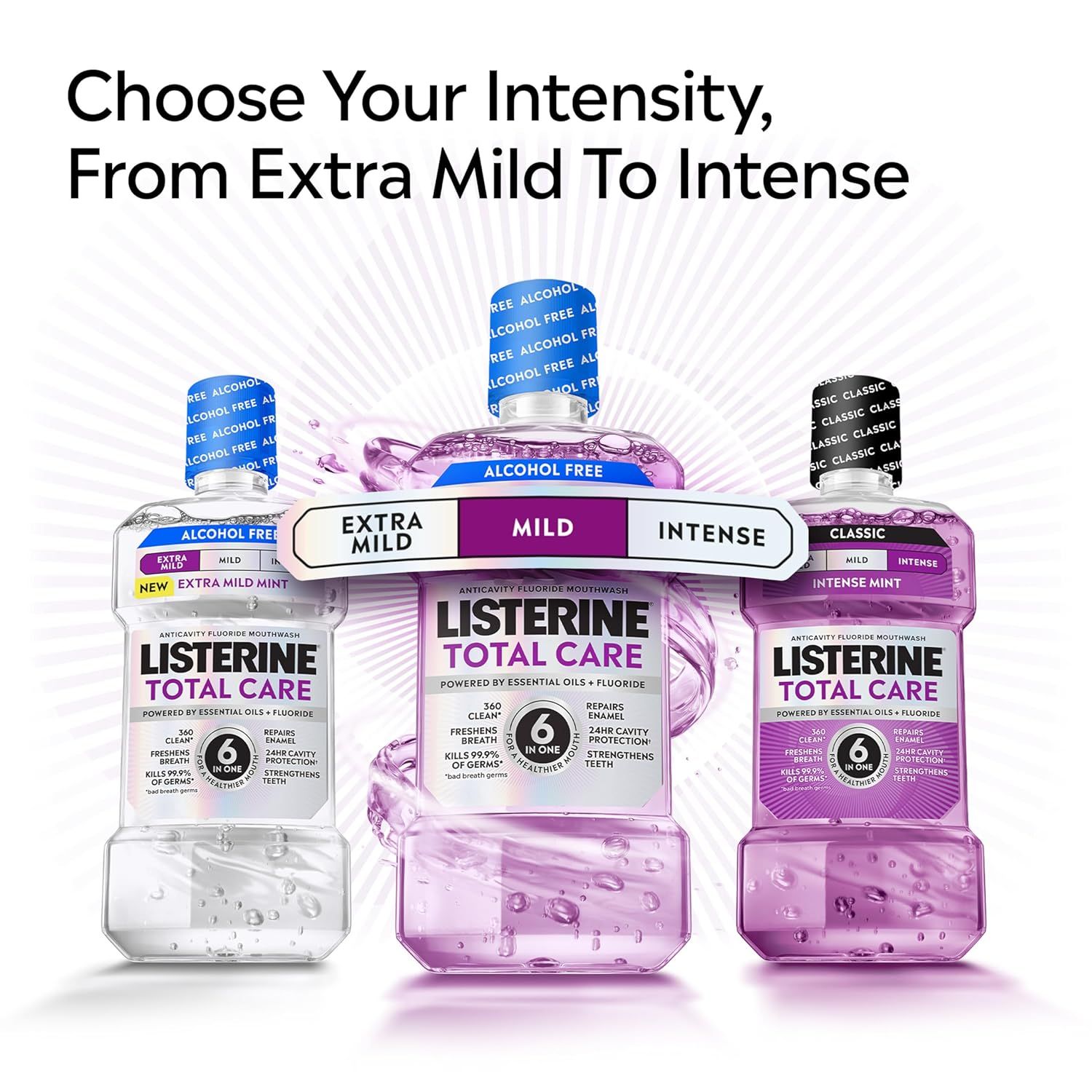 Helps shoppers choose the right intensity level for their needs by showcasing the brand's product lineup from Extra Mild to Intense, making it easier to select the best fit.