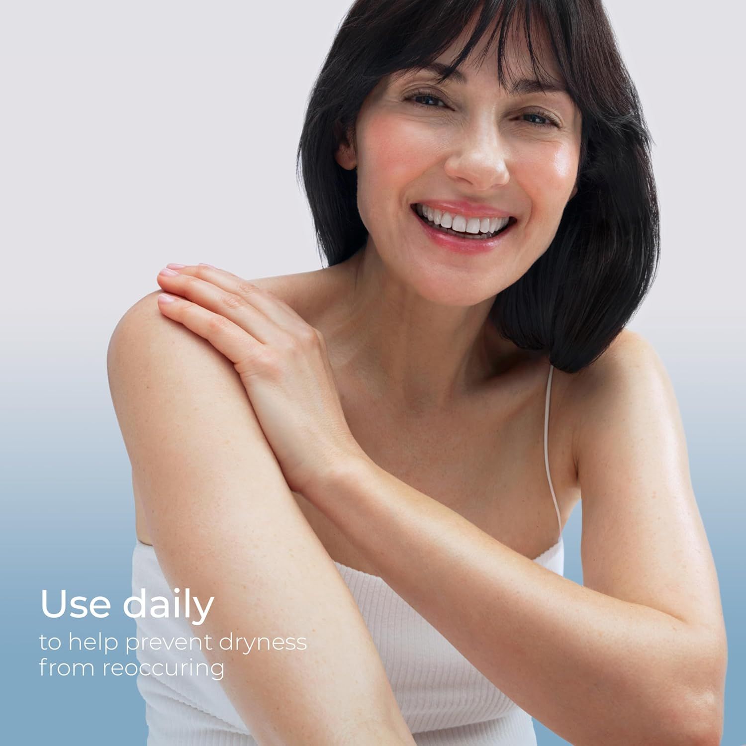 Communicates that the product should be used daily to prevent recurring dryness, reassuring shoppers about consistent skin hydration and care.