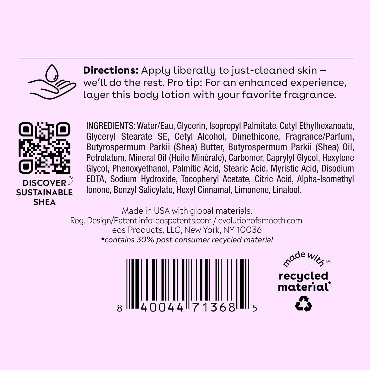 Provides clear usage directions for applying the body lotion to just-cleaned skin, with a pro tip for layering with fragrance to enhance the experience. Communicates the product's environmental…