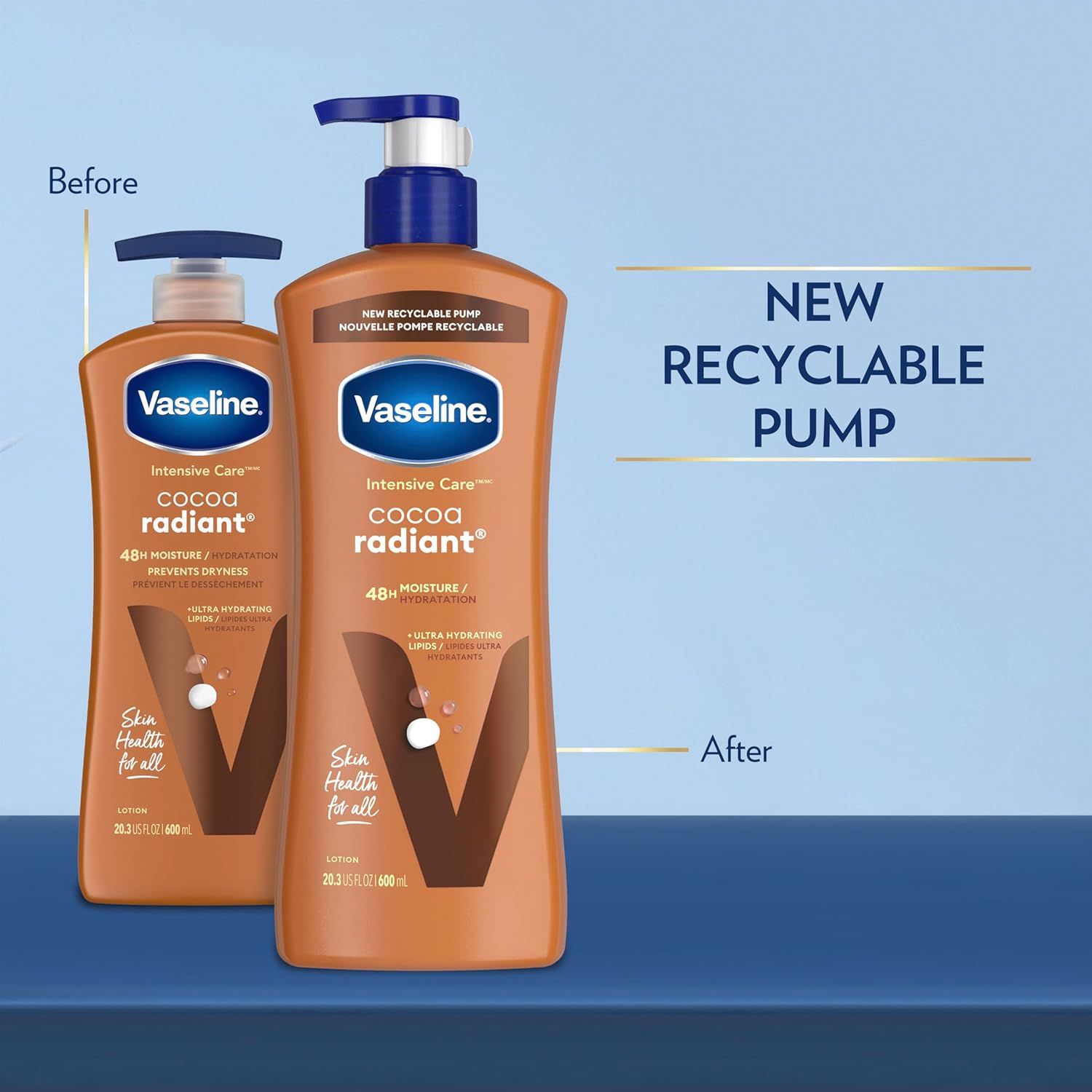 Demonstrates the packaging transformation from the old pump design to the new recyclable pump, reassuring environmentally conscious shoppers that the brand has improved its sustainability.…