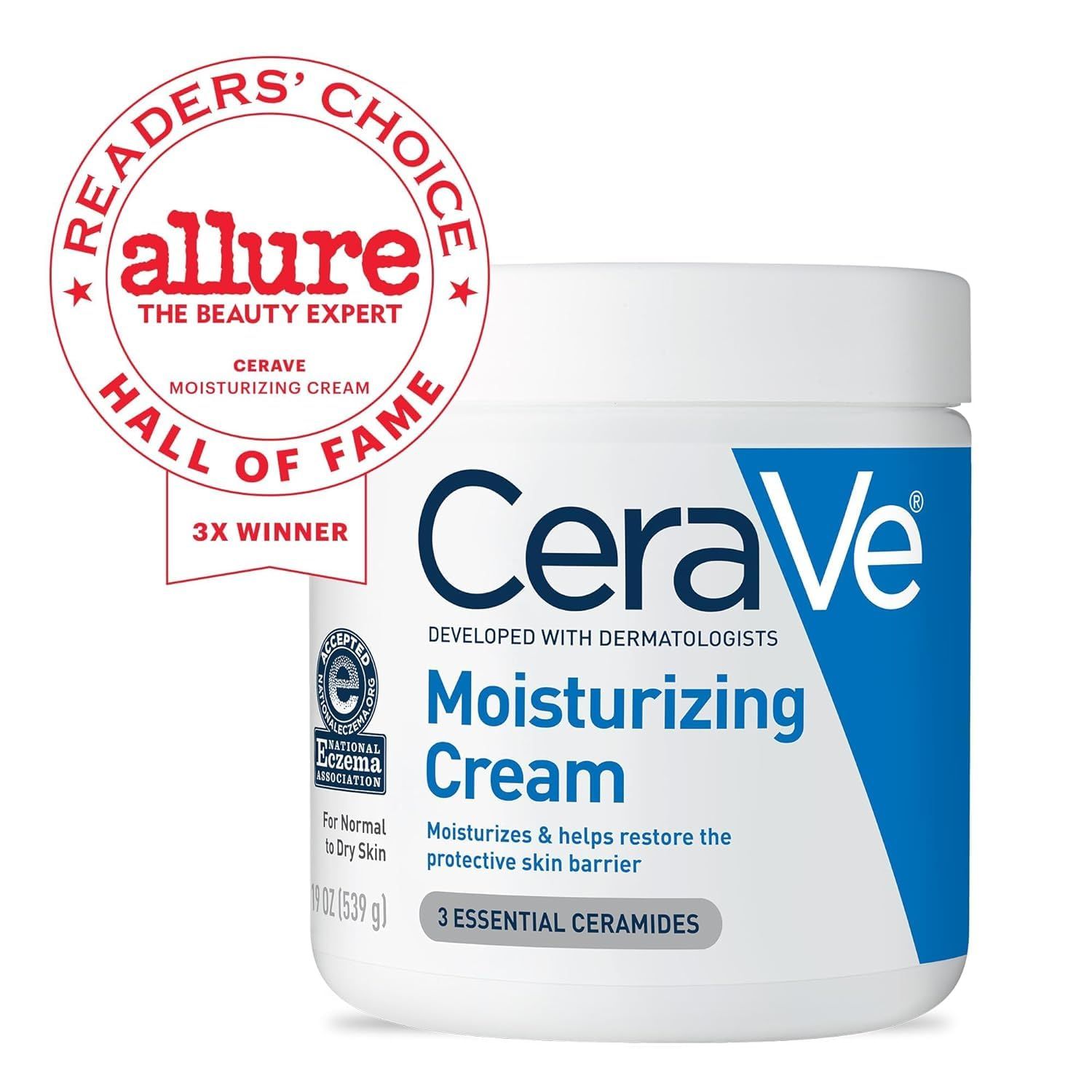 Showcases the product's credibility and prestige by highlighting its 3X winner status in Allure's Readers' Choice Hall of Fame, building trust and social proof with shoppers.