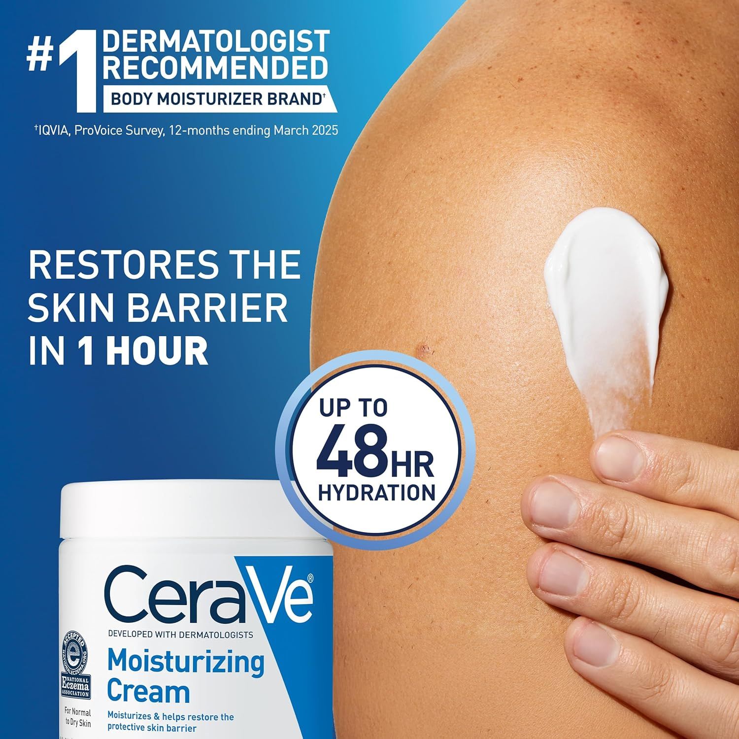 Communicates quantifiable performance claims about how quickly the product restores the skin barrier and how long hydration lasts, building confidence in product efficacy. Establishes credibility…