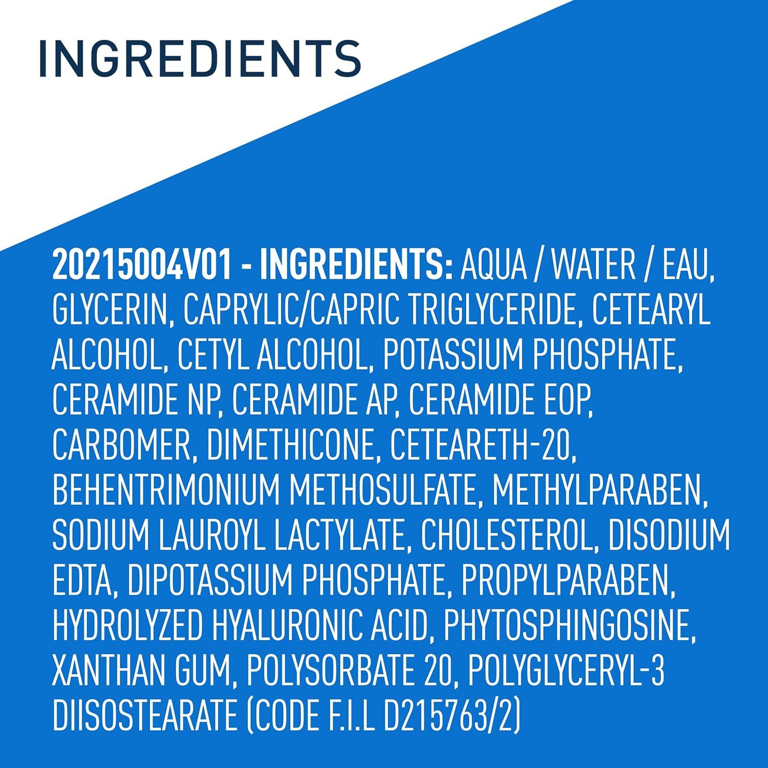 Provides transparency by displaying the complete ingredient list with product code, reassuring shoppers about product composition and allowing them to verify specific ingredients for safety or…