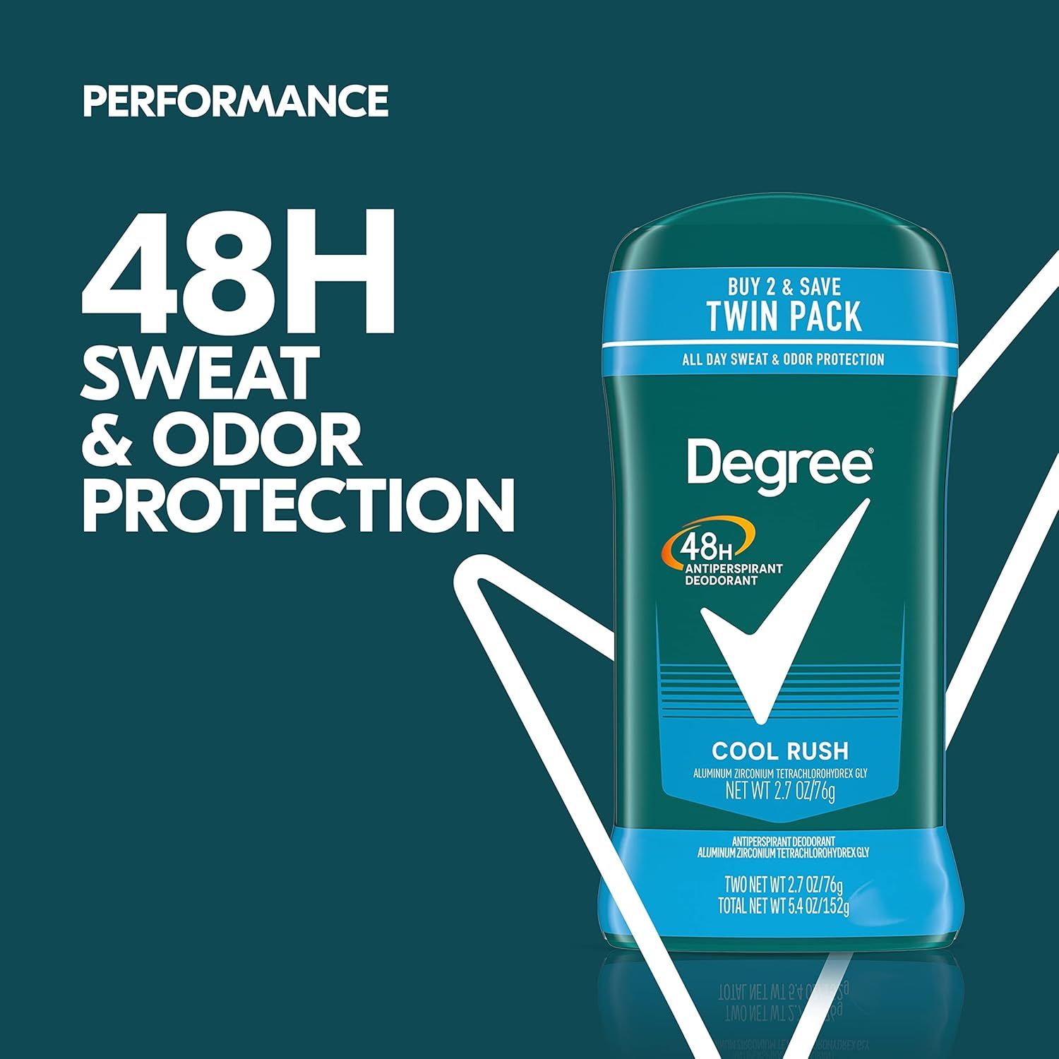 Communicates the product's performance duration with a bold quantifiable claim to reassure shoppers of long-lasting effectiveness. Highlights the primary benefit of extended 48-hour protection in a…