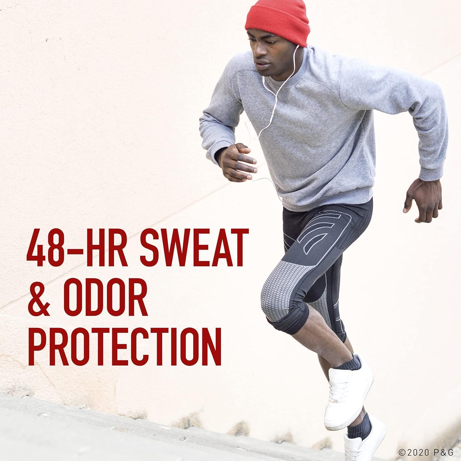 Communicates the product's long-lasting performance with a quantifiable time-based claim to reassure shoppers of extended protection during active use. Highlights the key benefit of extended sweat…