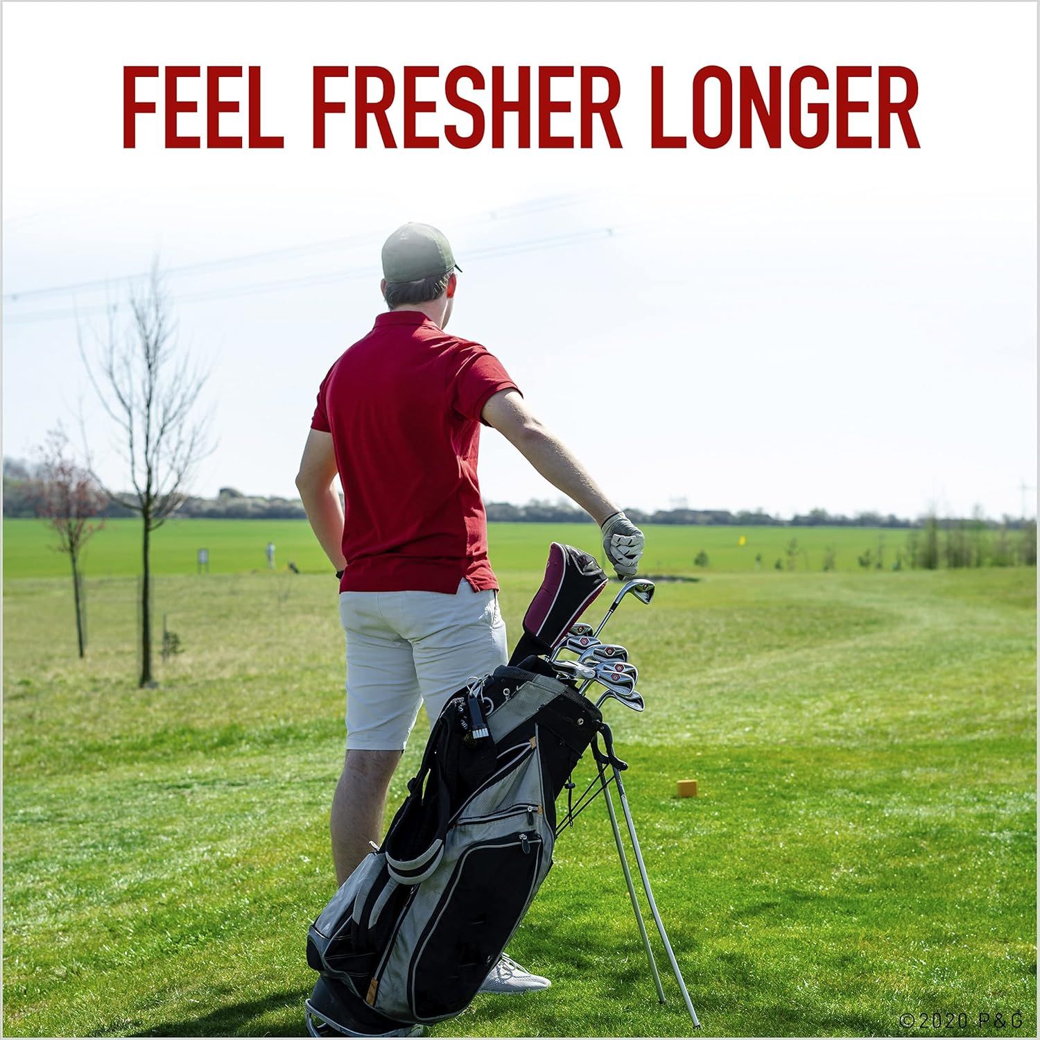 Communicates that the product helps the user feel fresher for longer periods, appealing to active lifestyle users who need extended freshness during activities like golf.